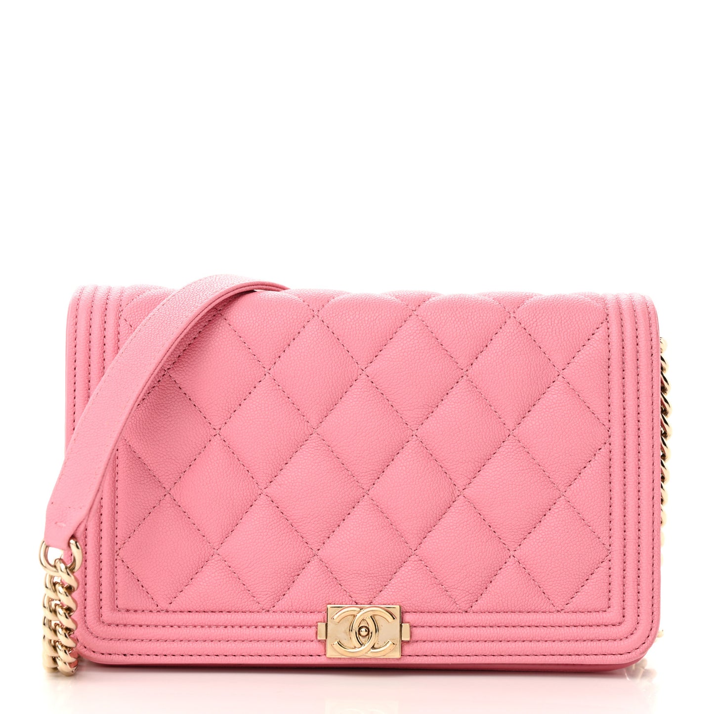 Caviar Quilted Boy Wallet On Chain WOC Light Pink