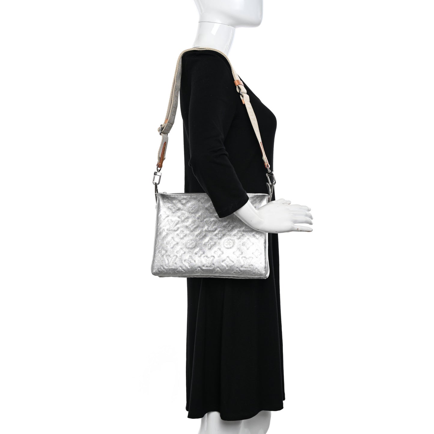 Metallic Lambskin Embossed Monogram Coussin BB Silver