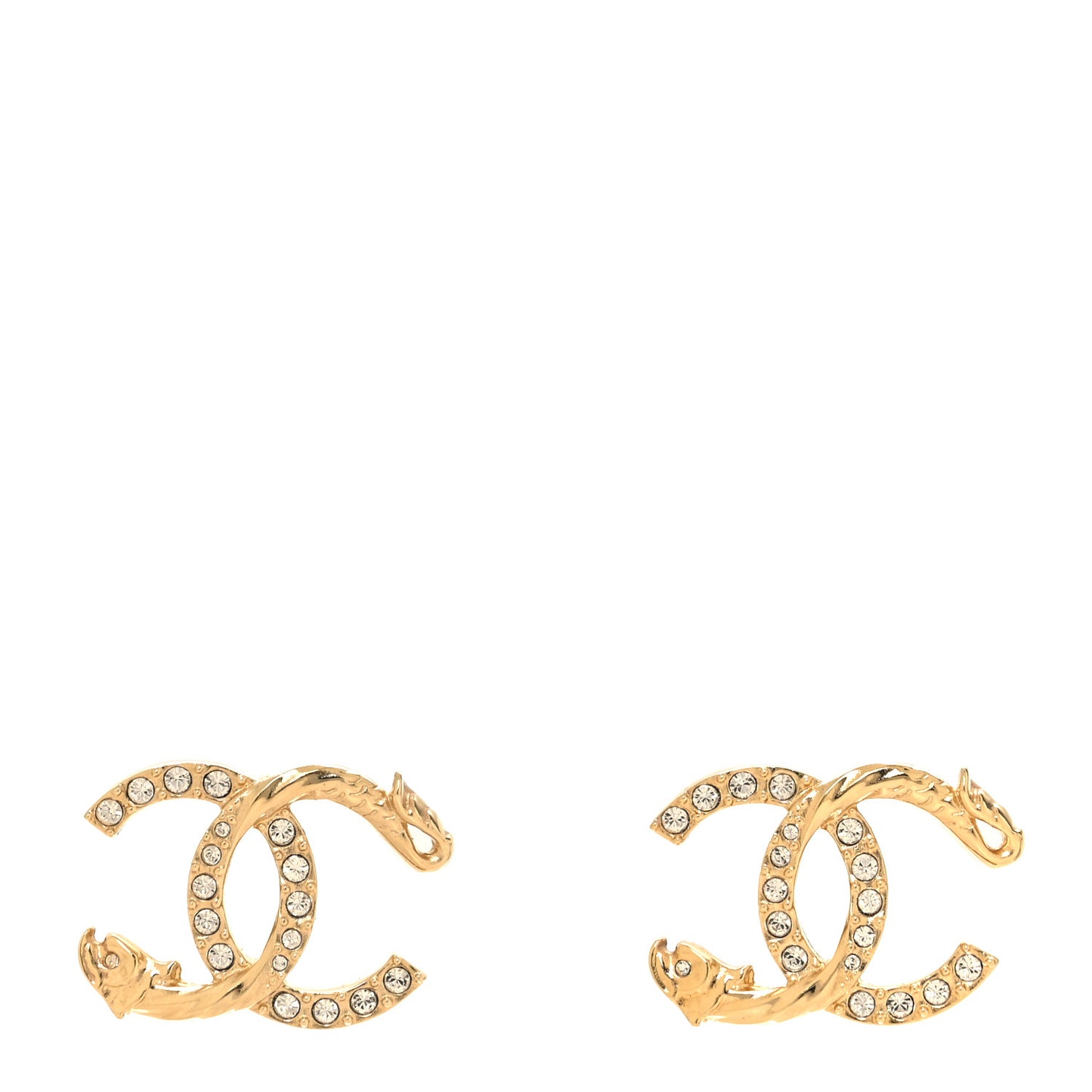 Textured Metal Crystal CC Dragon Earrings Gold