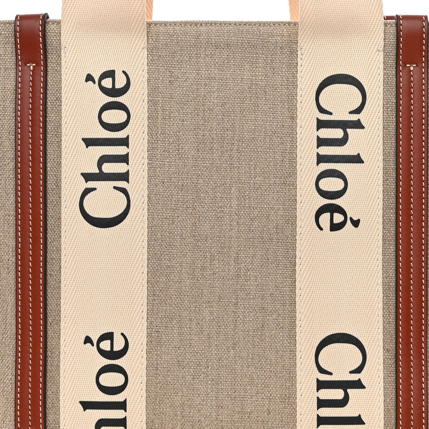 Linen Calfskin Medium Woody Ribbon Tote White Brown