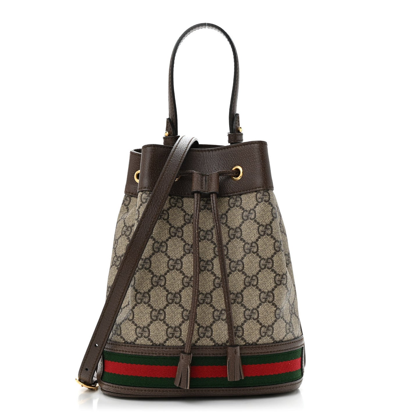 GG Supreme Monogram Web Small Ophidia Bucket Bag Brown