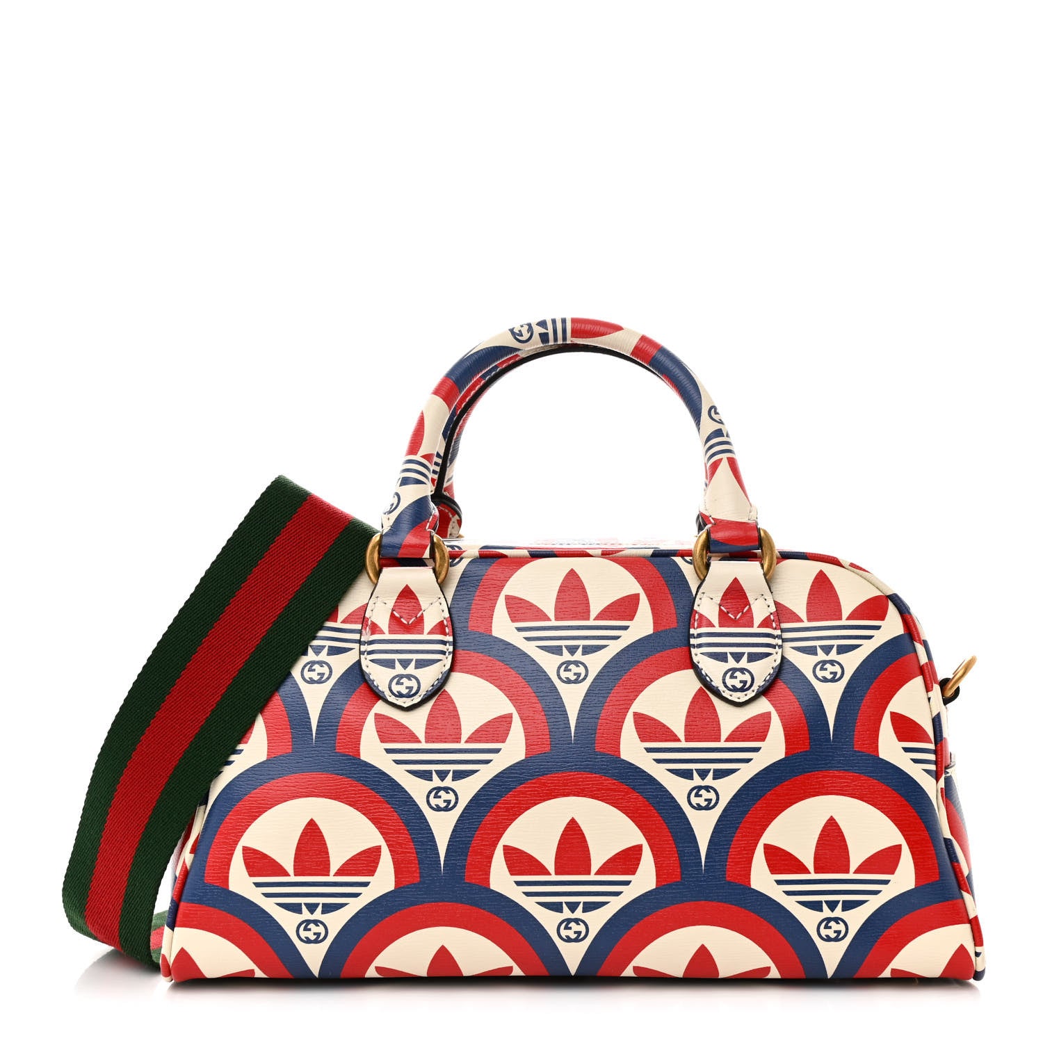 Gucci X ADIDAS Shangai Calfskin Web Trefoil Interlocking G Mini Duffle Bag Red White Blue 1 of 11