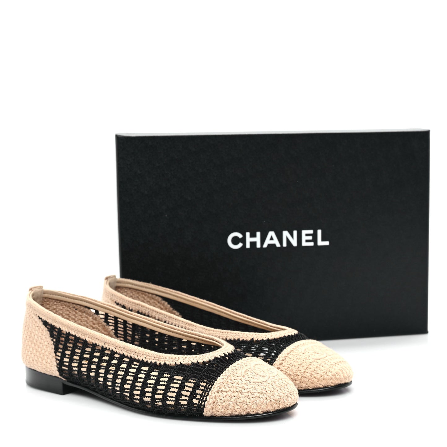 Raffia Cap Toe Ballerina Flats 39 Black Beige