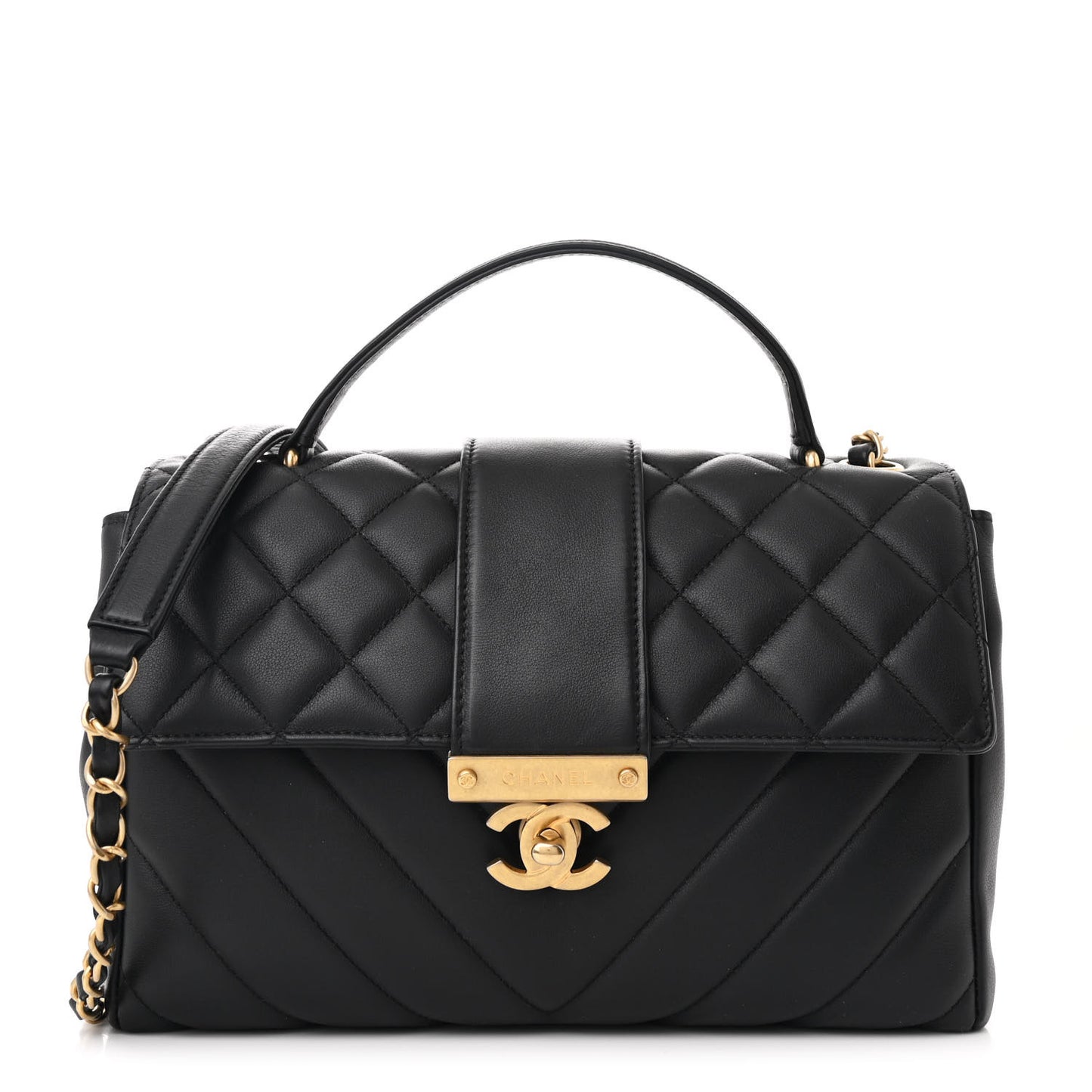 Calfskin Quilted Chevron In The City Bag Black