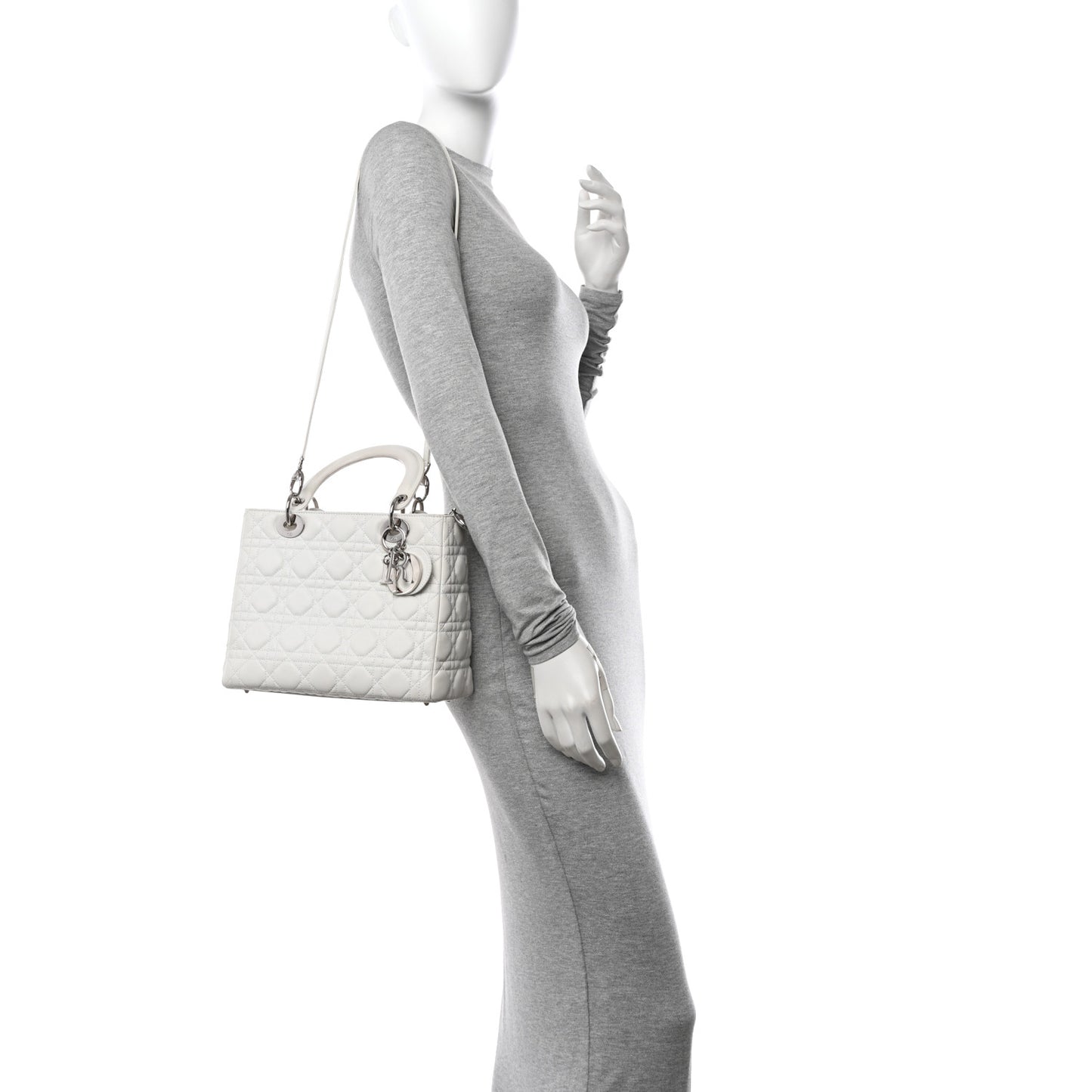 Lambskin Cannage Medium Lady Dior White