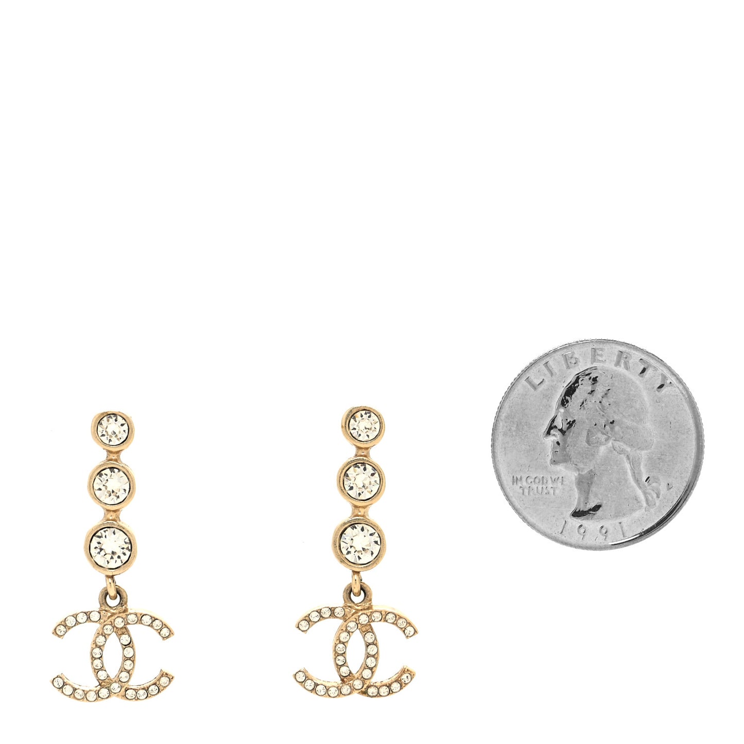 Crystal CC Drop Earrings Gold