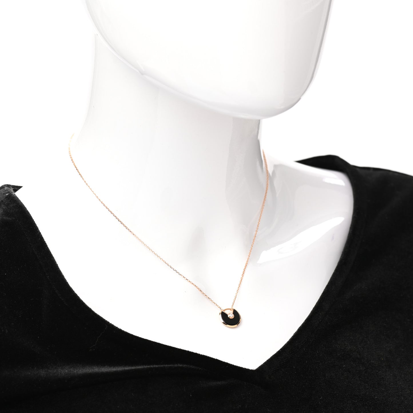 18K Pink Gold Diamond Black Onyx XS Amulette de Cartier Pendant Necklace