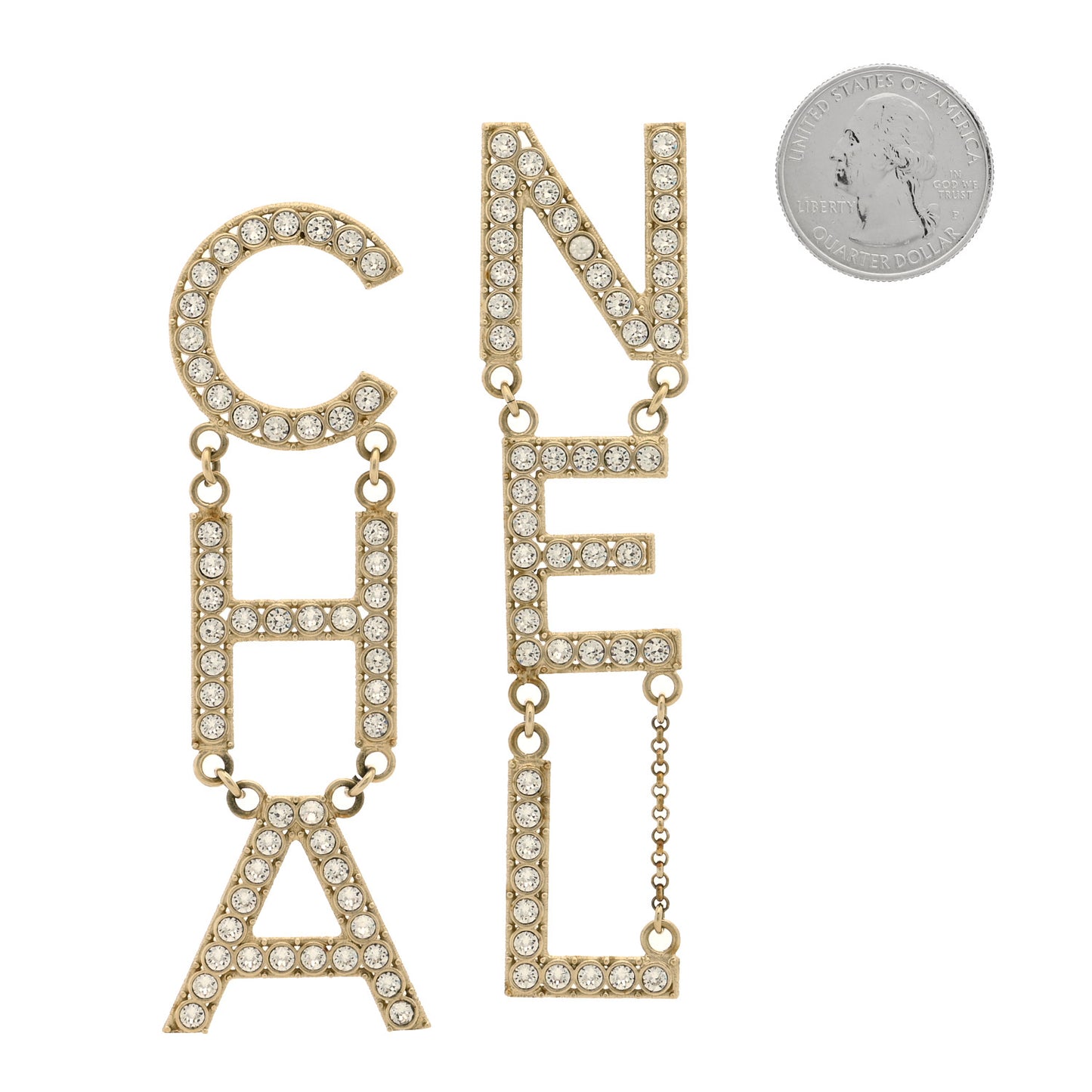Crystal Cha-Nel Logo Drop Earrings Gold