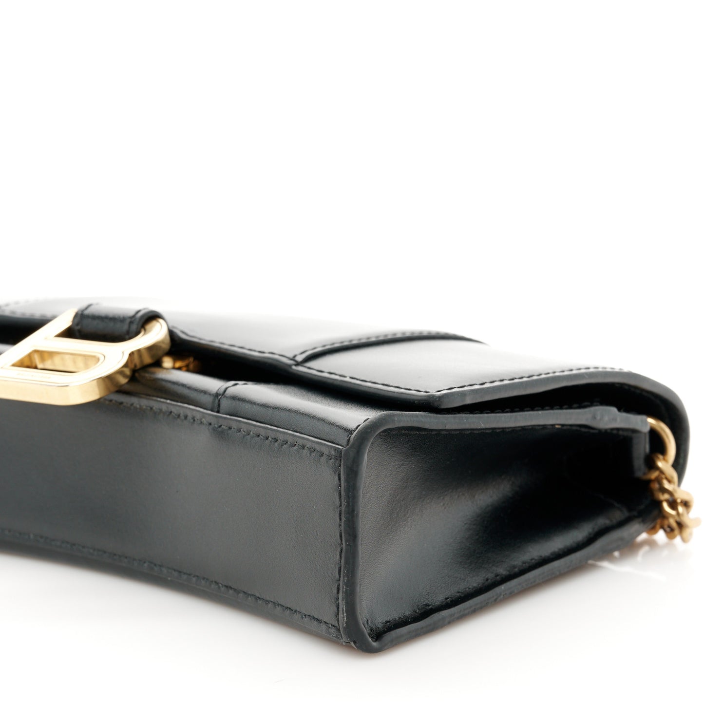 Shiny Box Calfskin Hourglass Chain Bag Black