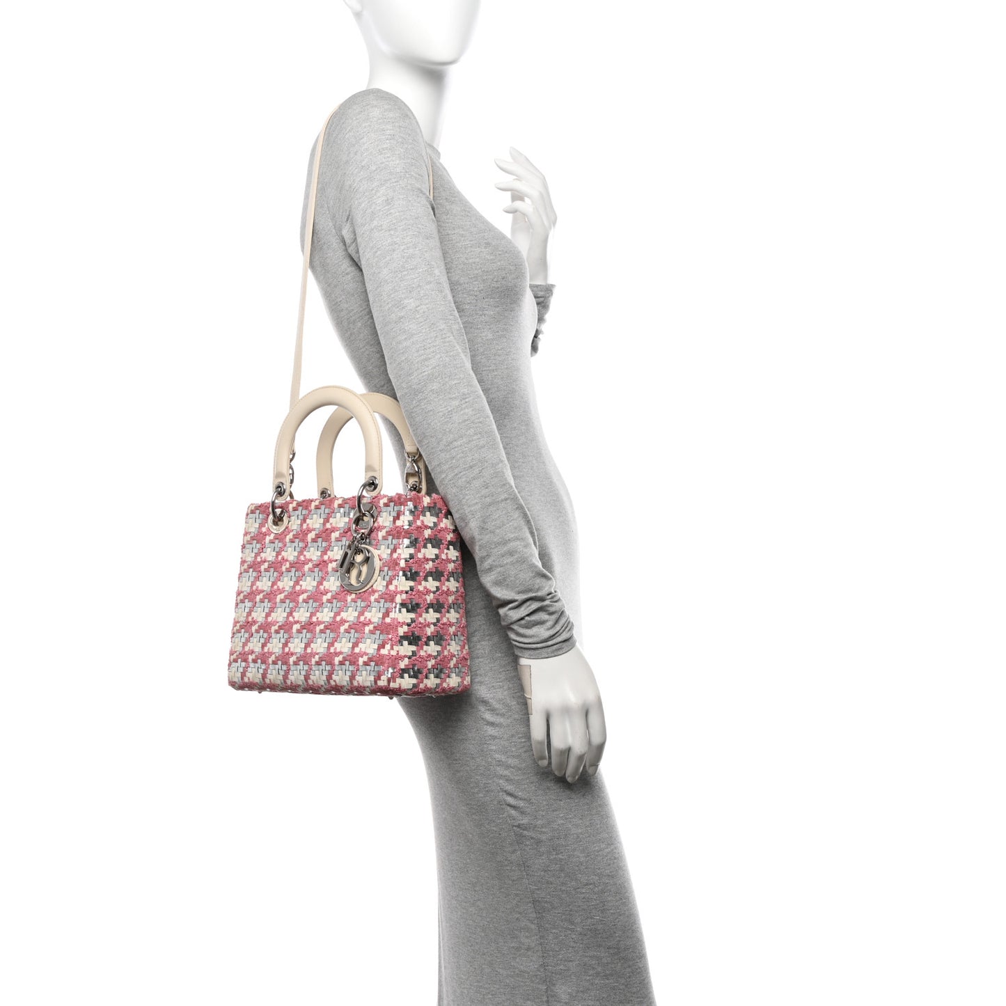 Lambskin Woven Tweed Medium Lady Dior Pink