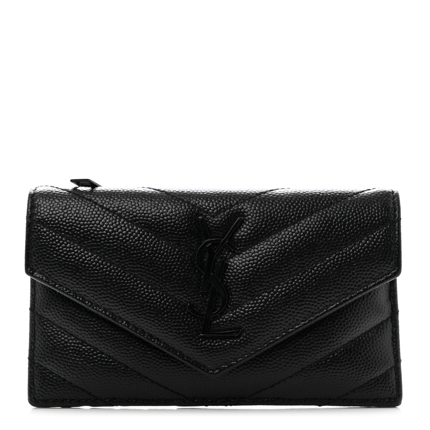 Grain De Poudre Matelasse Chevron Monogram Monochrome Compact Wallet Black