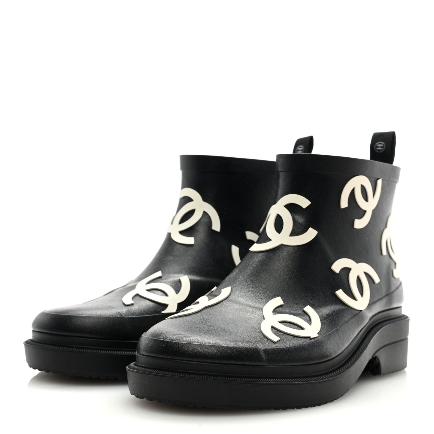 Rubber CC Print Boots 36 Black