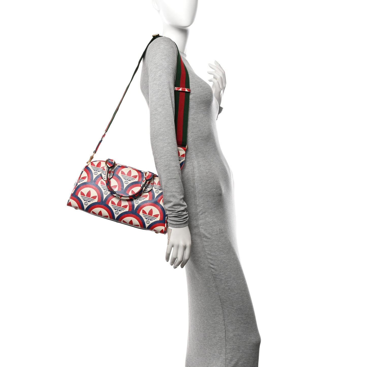 X ADIDAS Shangai Calfskin Web Trefoil Interlocking G Mini Duffle Bag Red White Blue