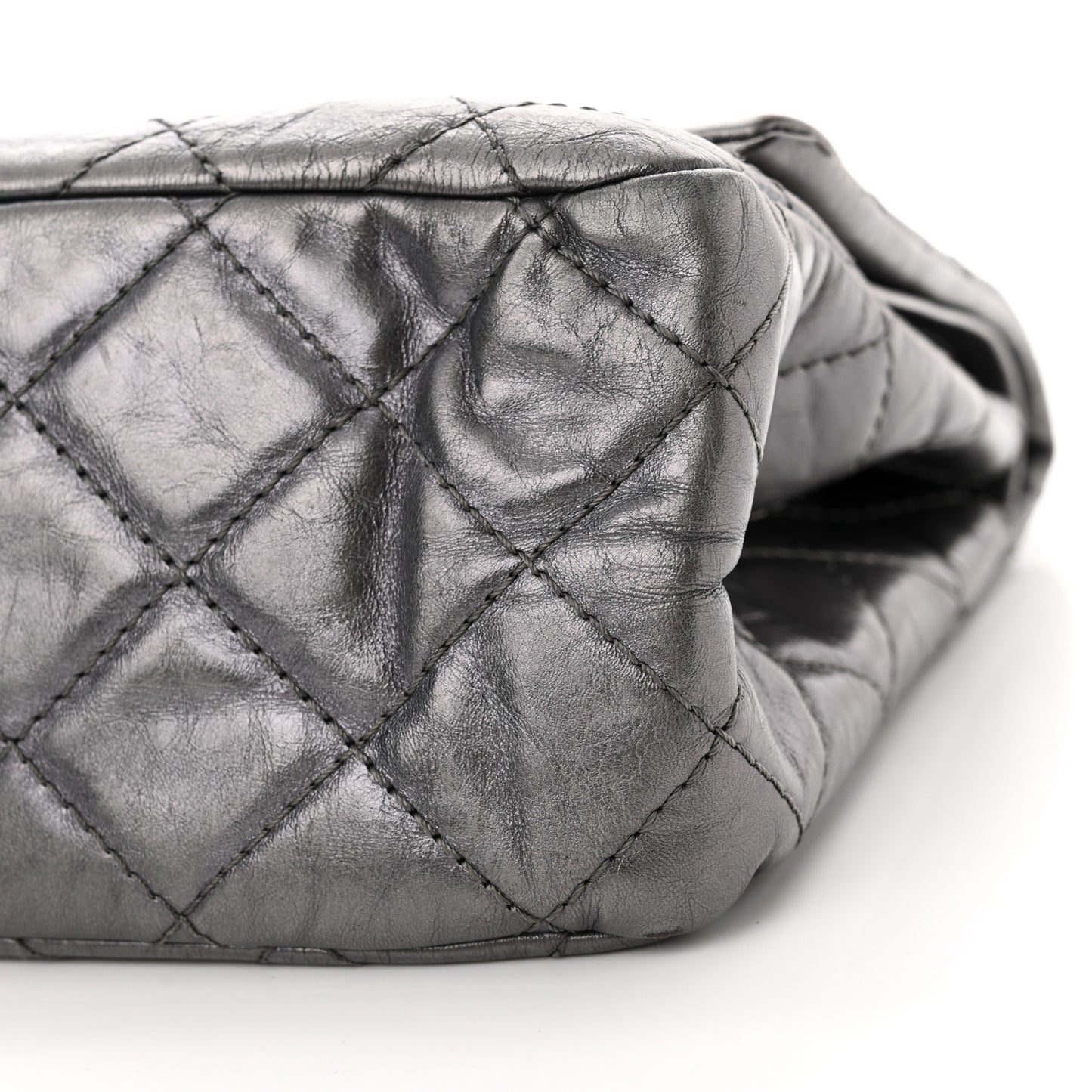 Metallic Aged Calfskin Quilted 2.55 Reissue 227 Flap Dark Silver