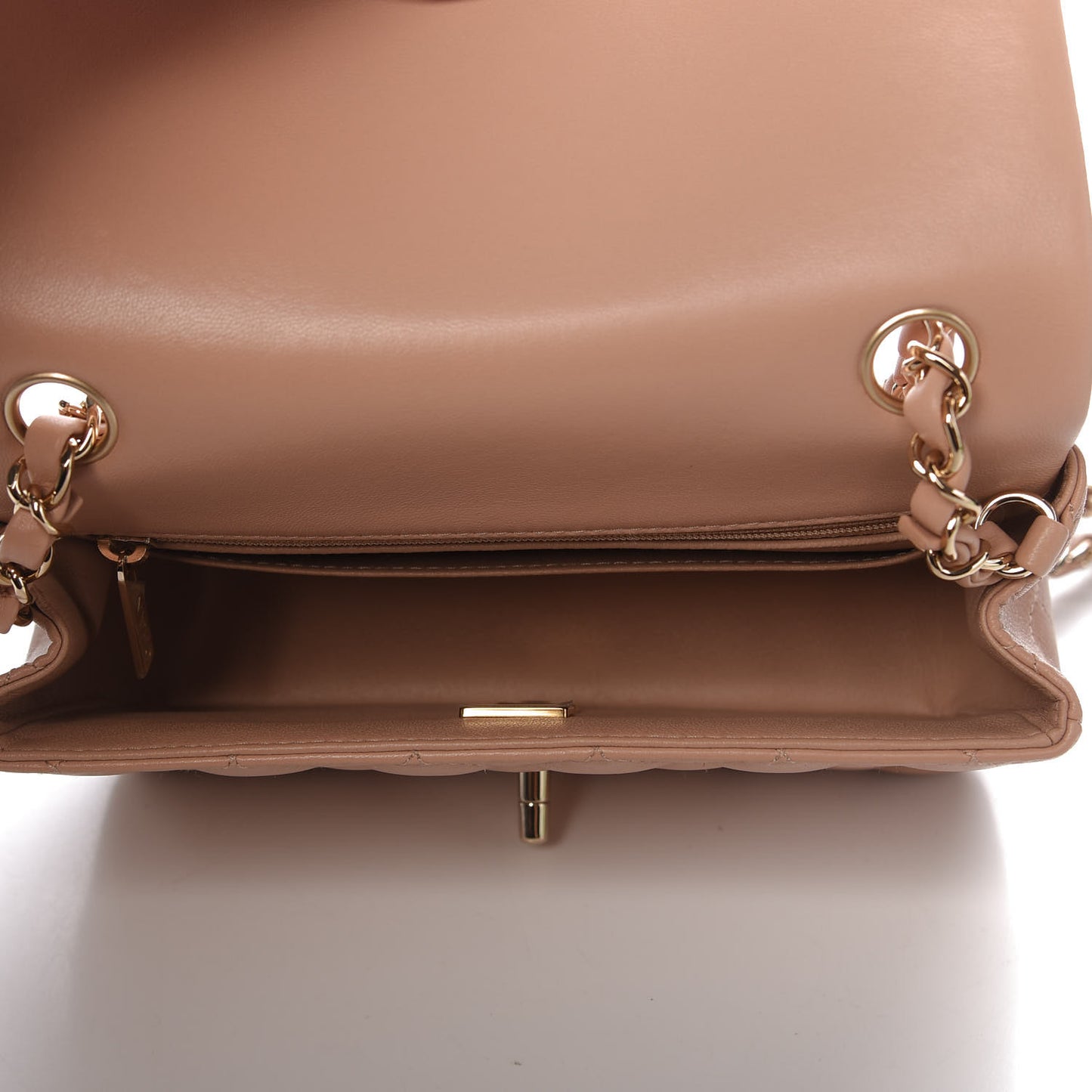 Lambskin Quilted Mini Rectangular Flap Beige