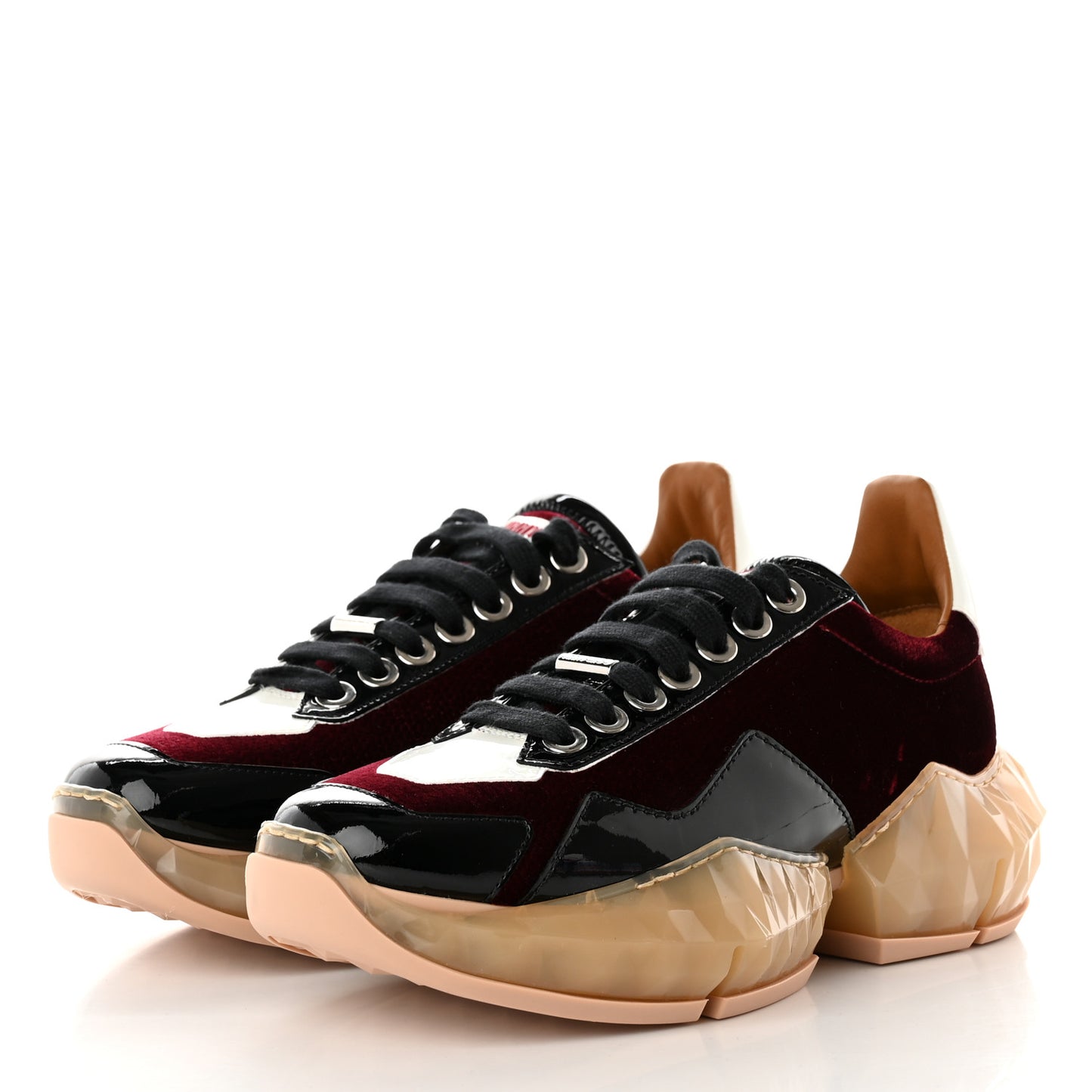 Velvet Lizard Effect Diamond F Low Top Sneaker 38.5 Burgundy Black Beige