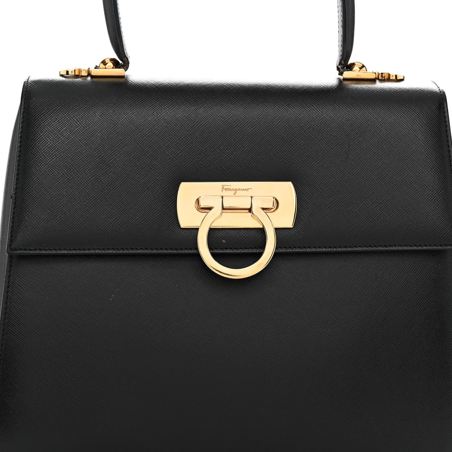 Hammered Calfskin Medium Iconic Top Handle Bag Black