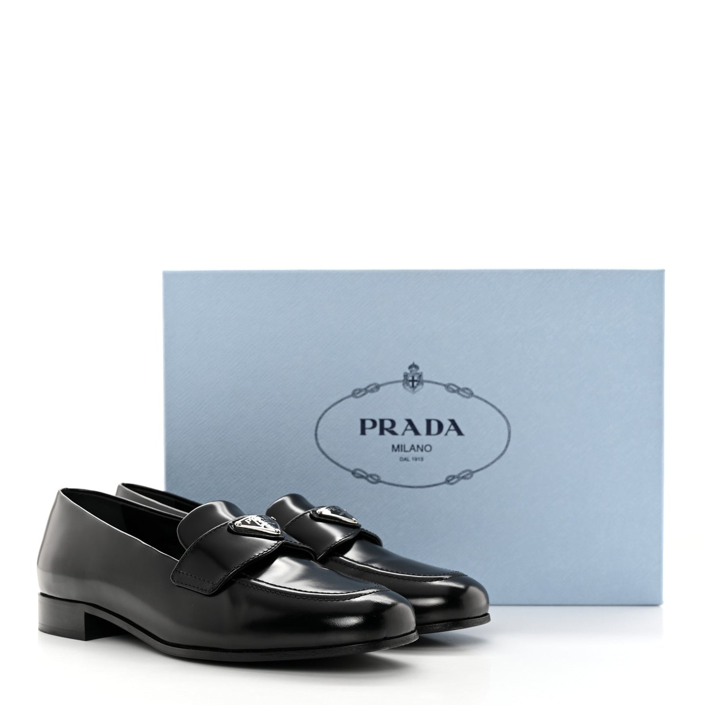 Brushed Calfskin Metal Triangle Logo 20mm Loafers 36.5 Black
