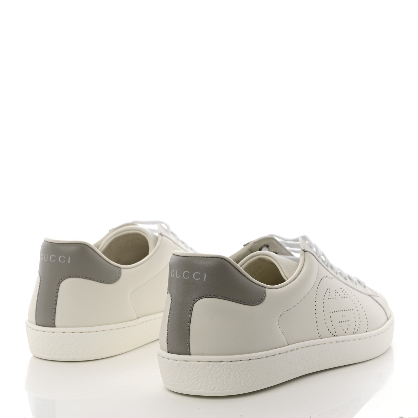 Calfskin Interlocking G Perforated Mens Ace Sneakers 8 White Grey Sky