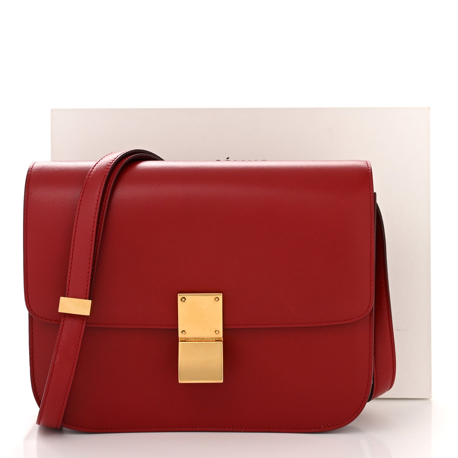 Celine Box Calfskin Medium Classic Box Flap Bag Red 12 of 12
