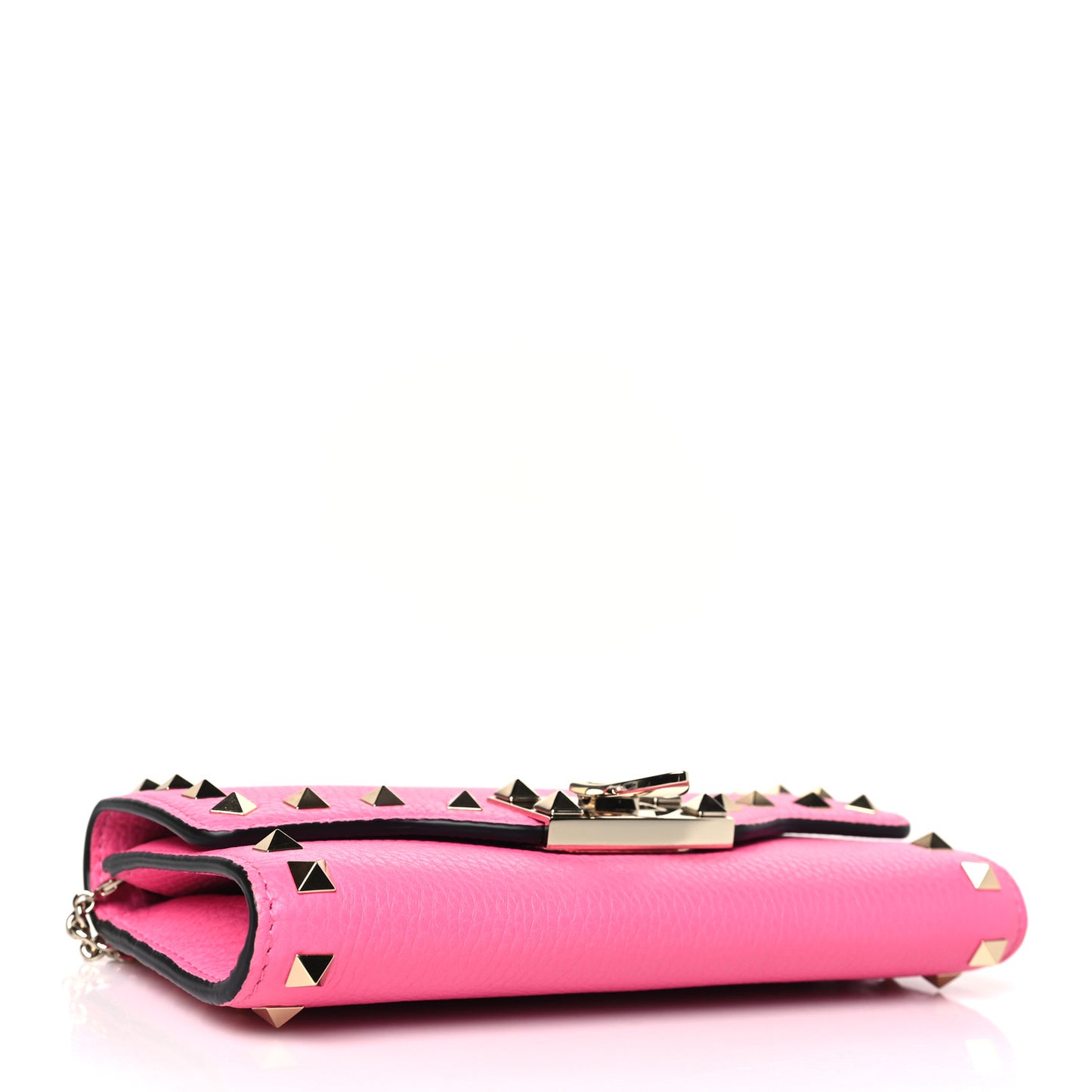 Pebbled Calfskin Rockstud Flip Lock Wallet On Chain Feminine Pink