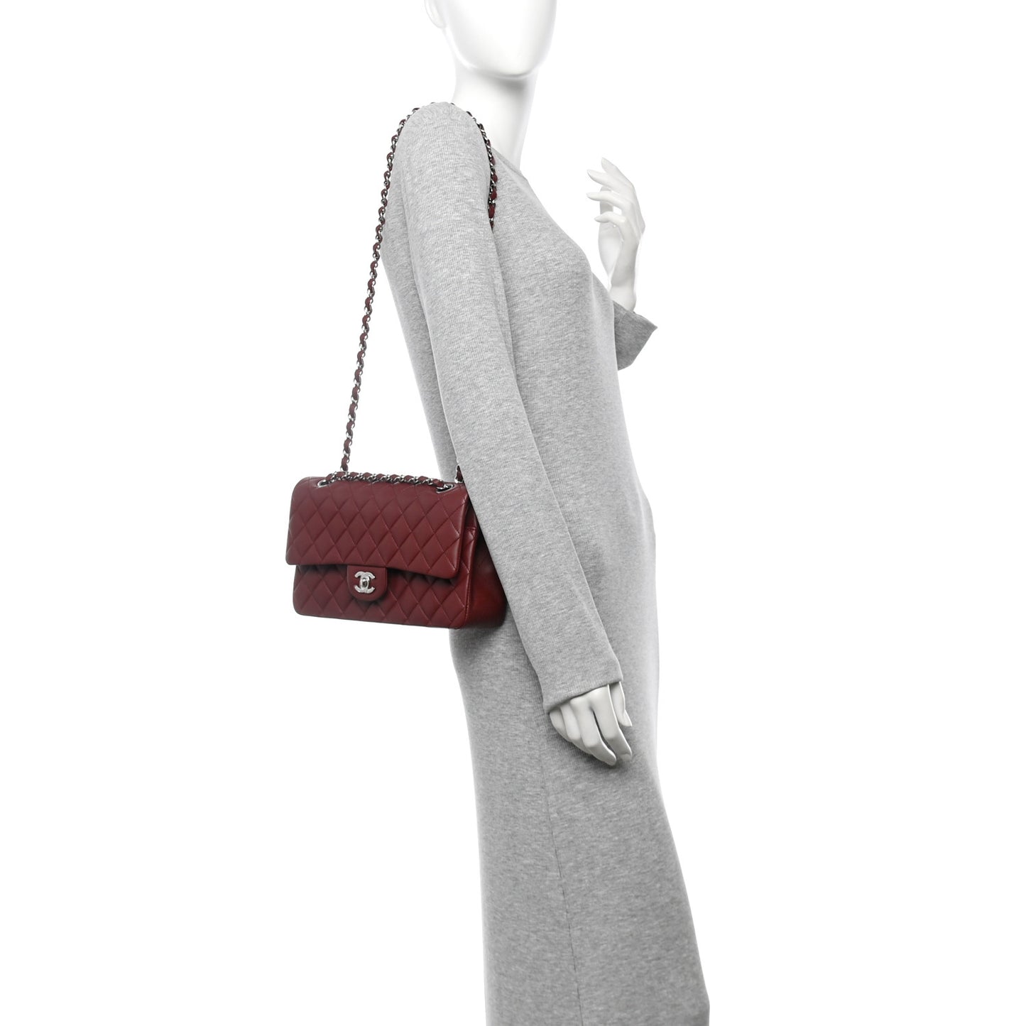 Lambskin Quilted Medium Double Flap Burgundy