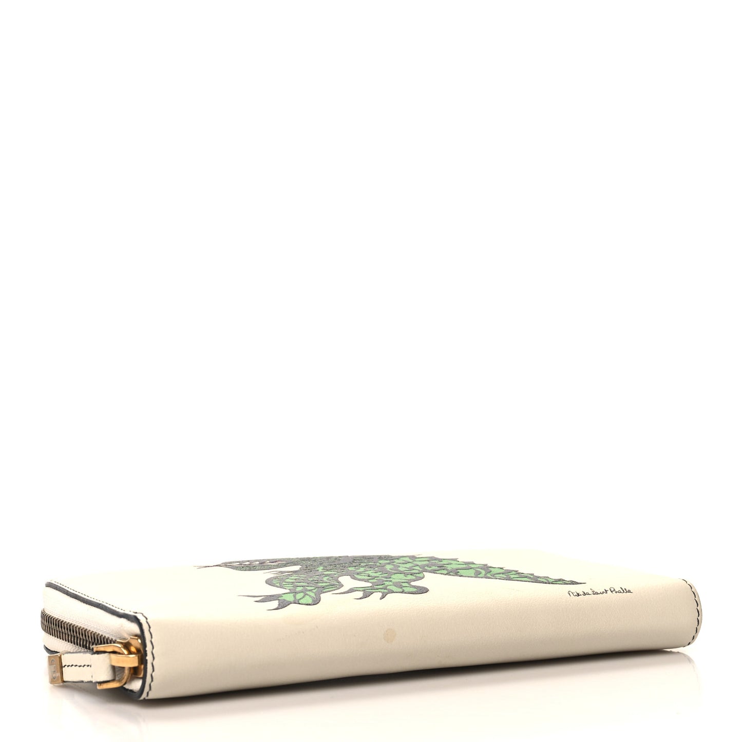 Calfskin Niki De Saint Phalle Dragon Zip Around Wallet Off White