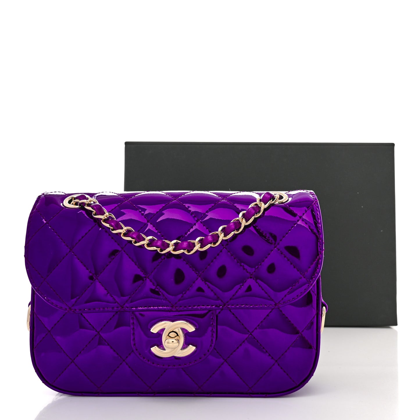 Mirror Calfskin Metallic Calfskin Quilted Hollywood Boulevard Mini Flap With Star Coin Purse Purple
