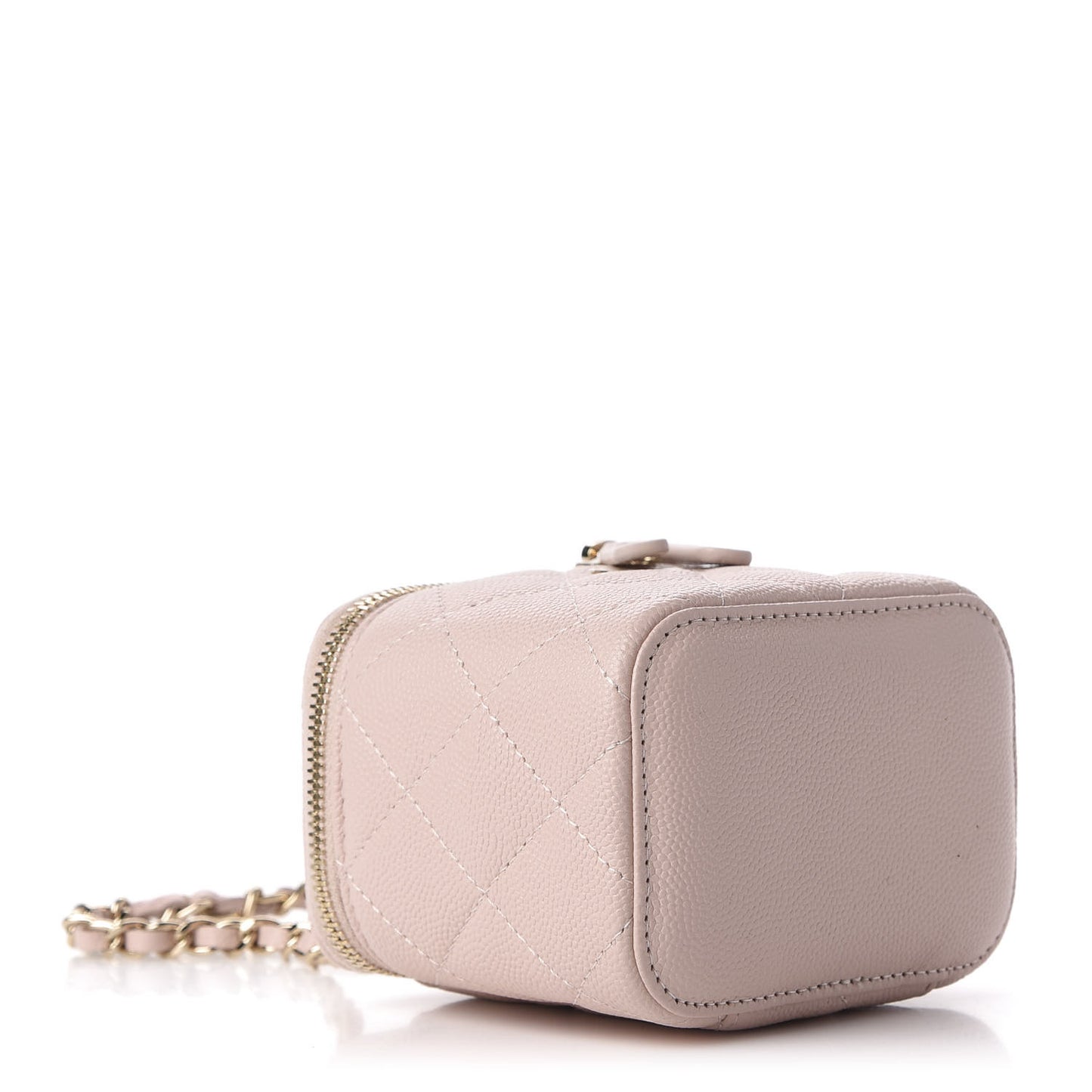 Caviar Quilted Mini Vanity Case With Chain Light Pink