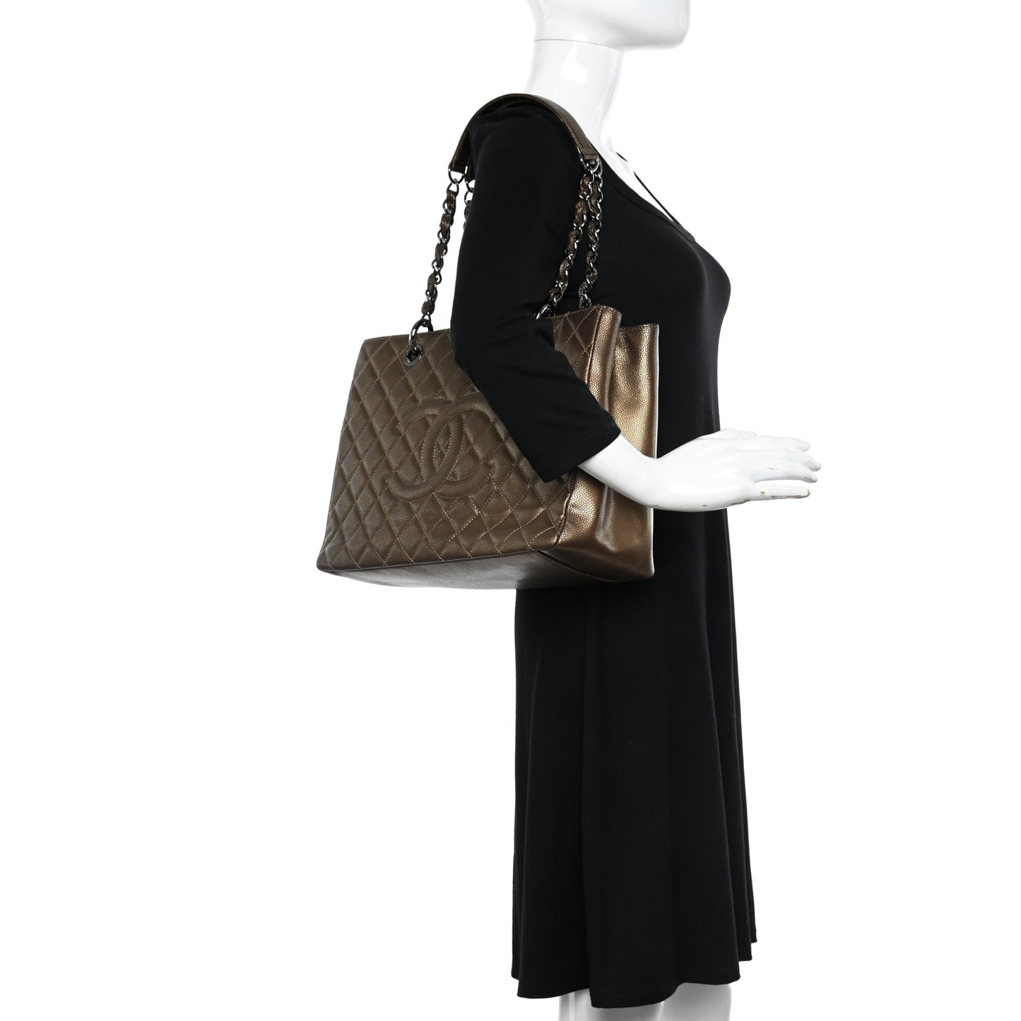 Metallic Caviar Quilted Grand Shopping Tote GST Bronze