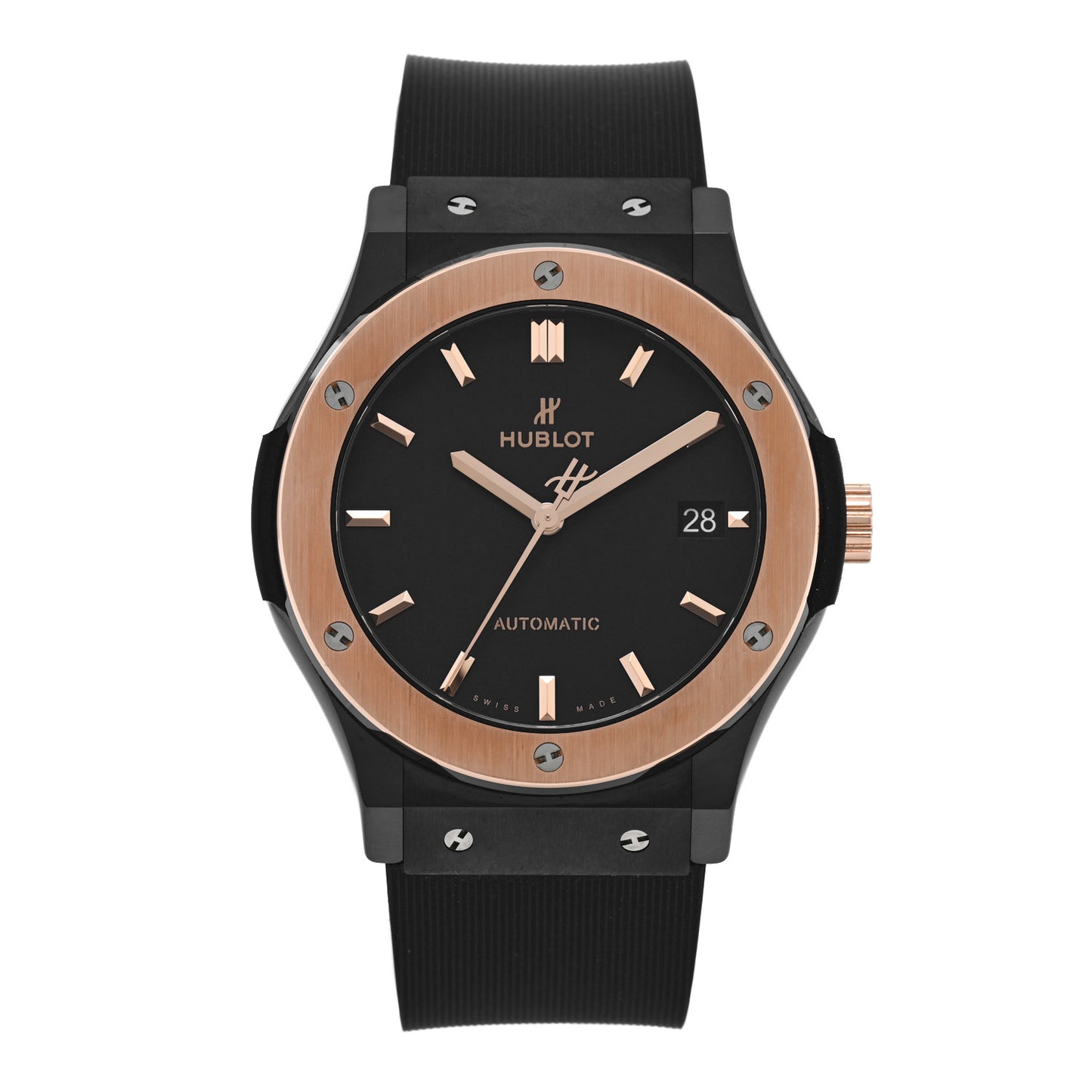 Ceramic 18K Rose Gold Rubber 42mm Classic Fusion Automatic Watch Black 542.CO.1181.RX