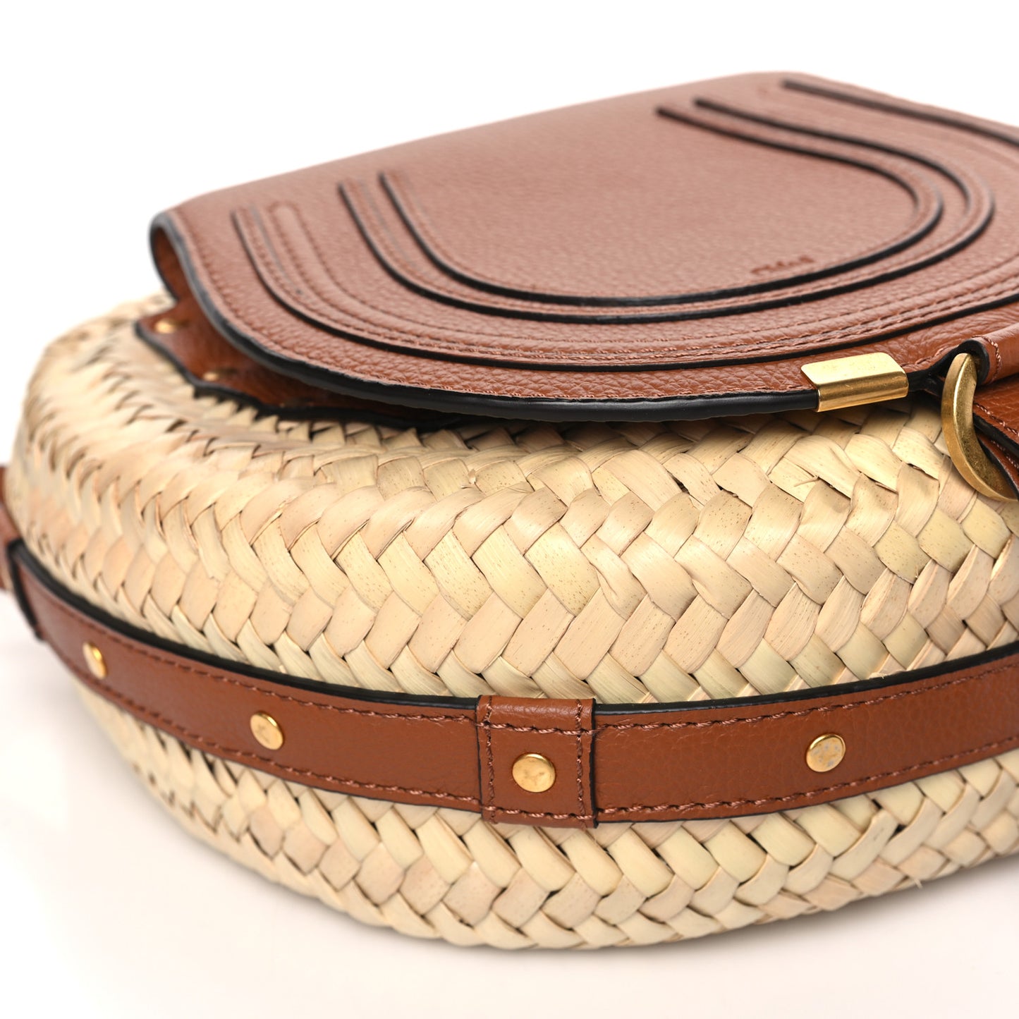 Raffia Small Grain Calfskin Small Marcie Basket Crossbody Tan