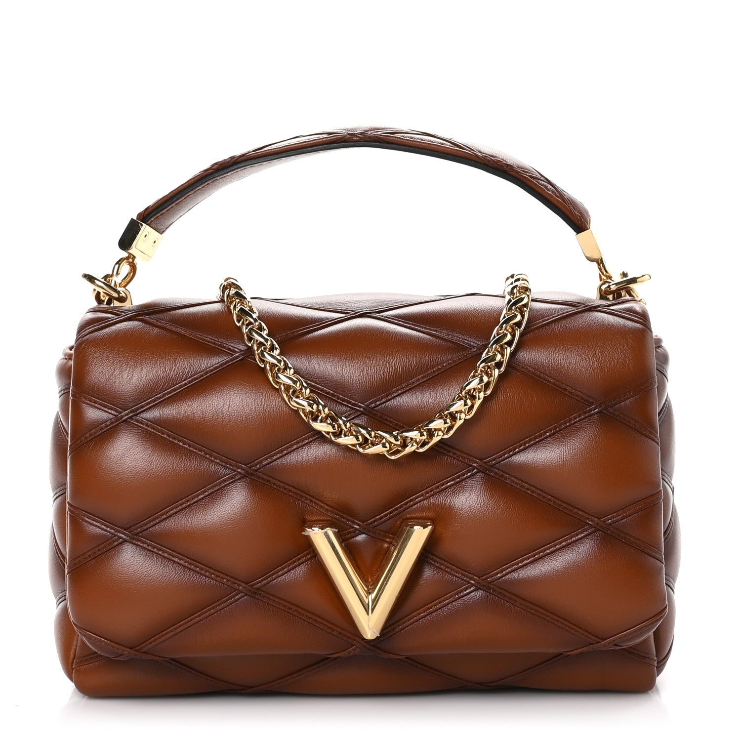 Louis Vuitton Lambskin Malletage Top Handle GO-14 MM Tan 1 of 9