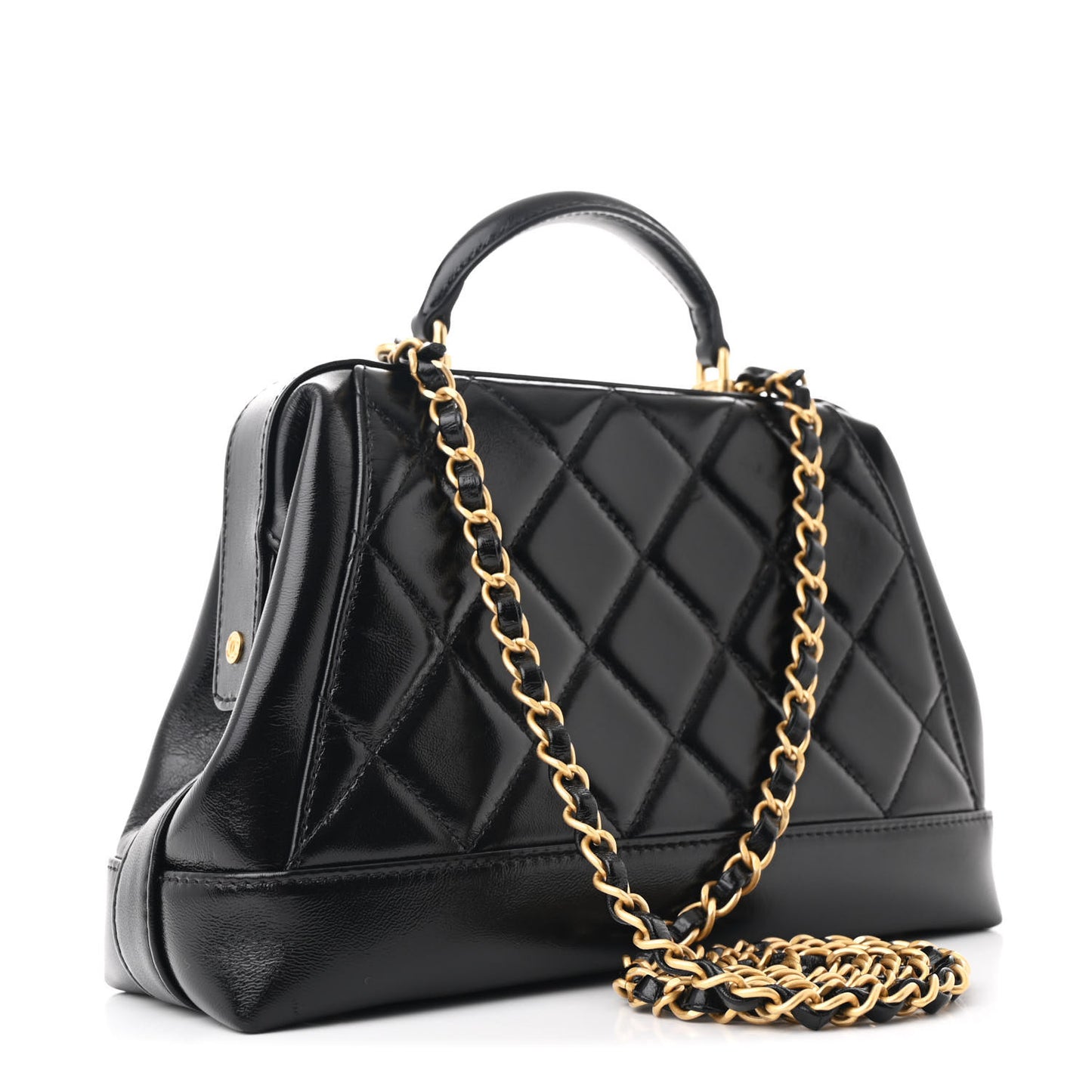 Shiny Lambskin Quilted Small Cocodoc Top Handle Bag Black