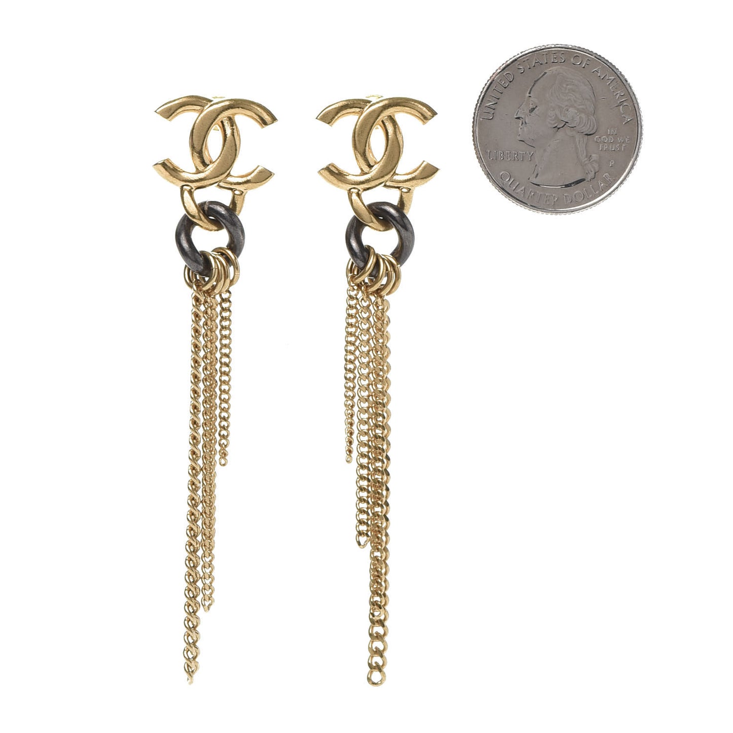 Chain CC Dangle Earrings Gold