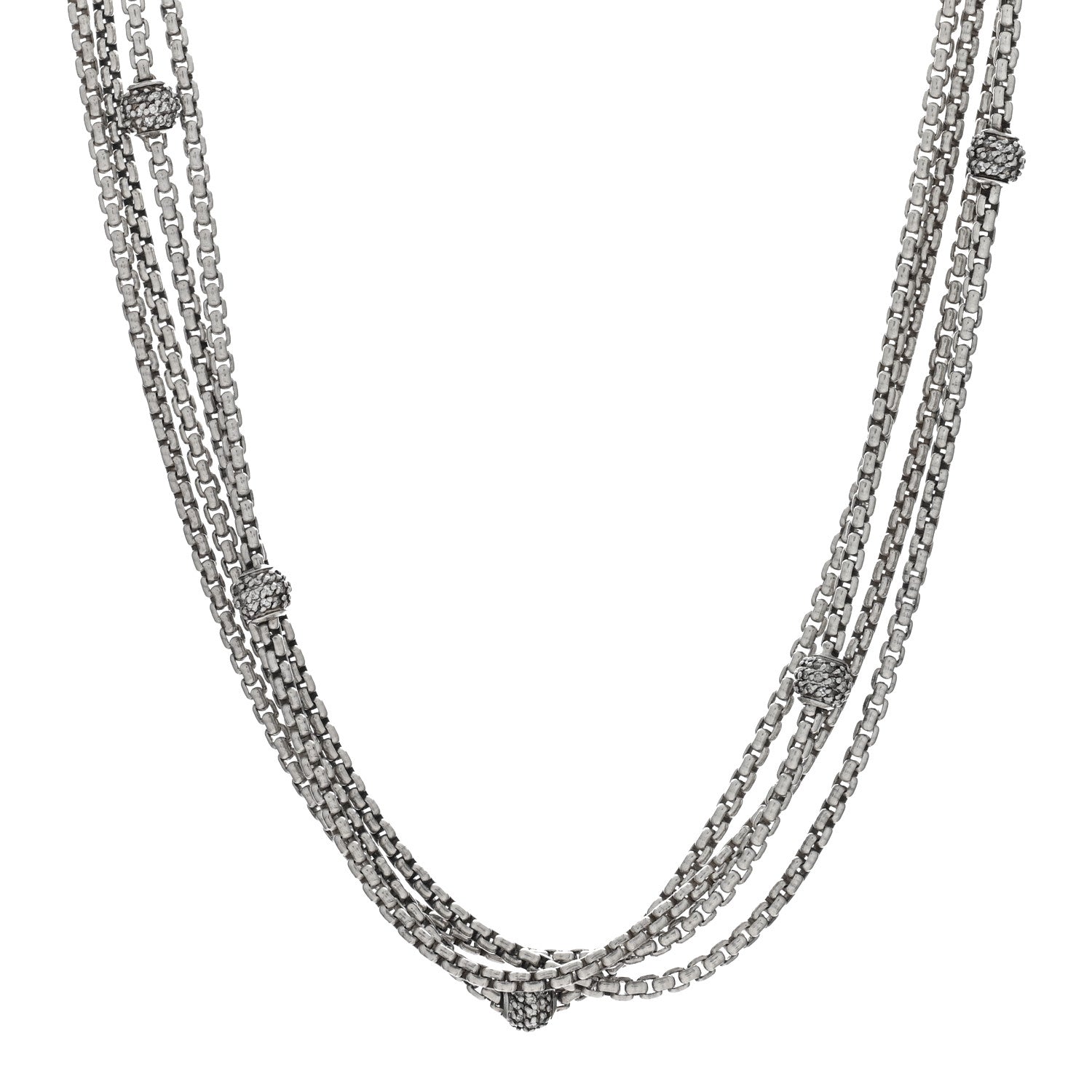David Yurman Sterling Silver 18K Yellow Gold Diamond Box Chain Four Strand Necklace 1 of 4