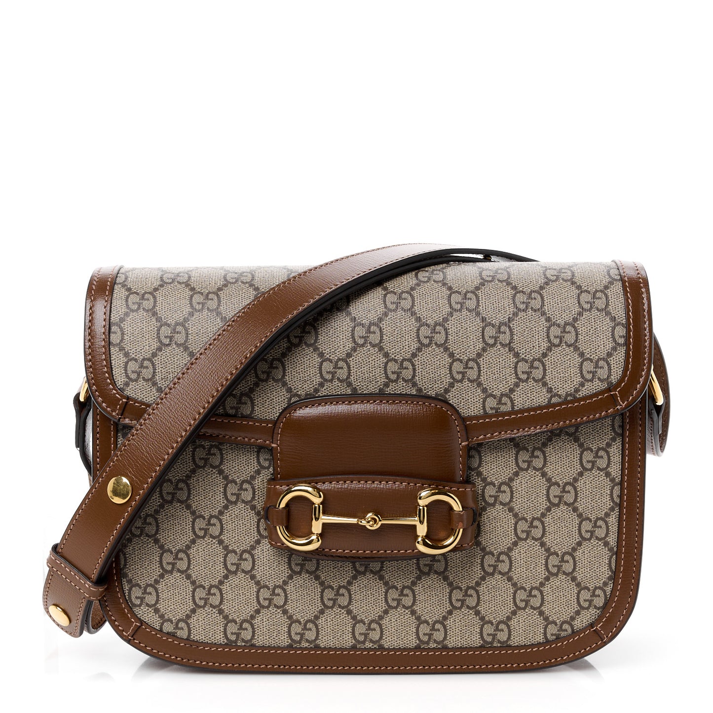 GG Supreme Monogram Horsebit 1955 Shoulder Bag Beige Brown Sugar