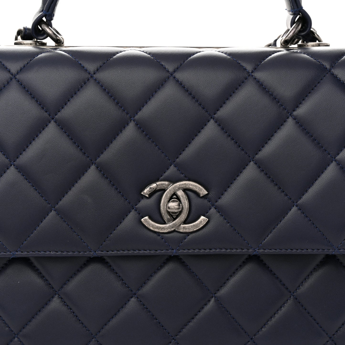 Lambskin Quilted Large Trendy CC Flap Dual Handle Bag Navy Blue