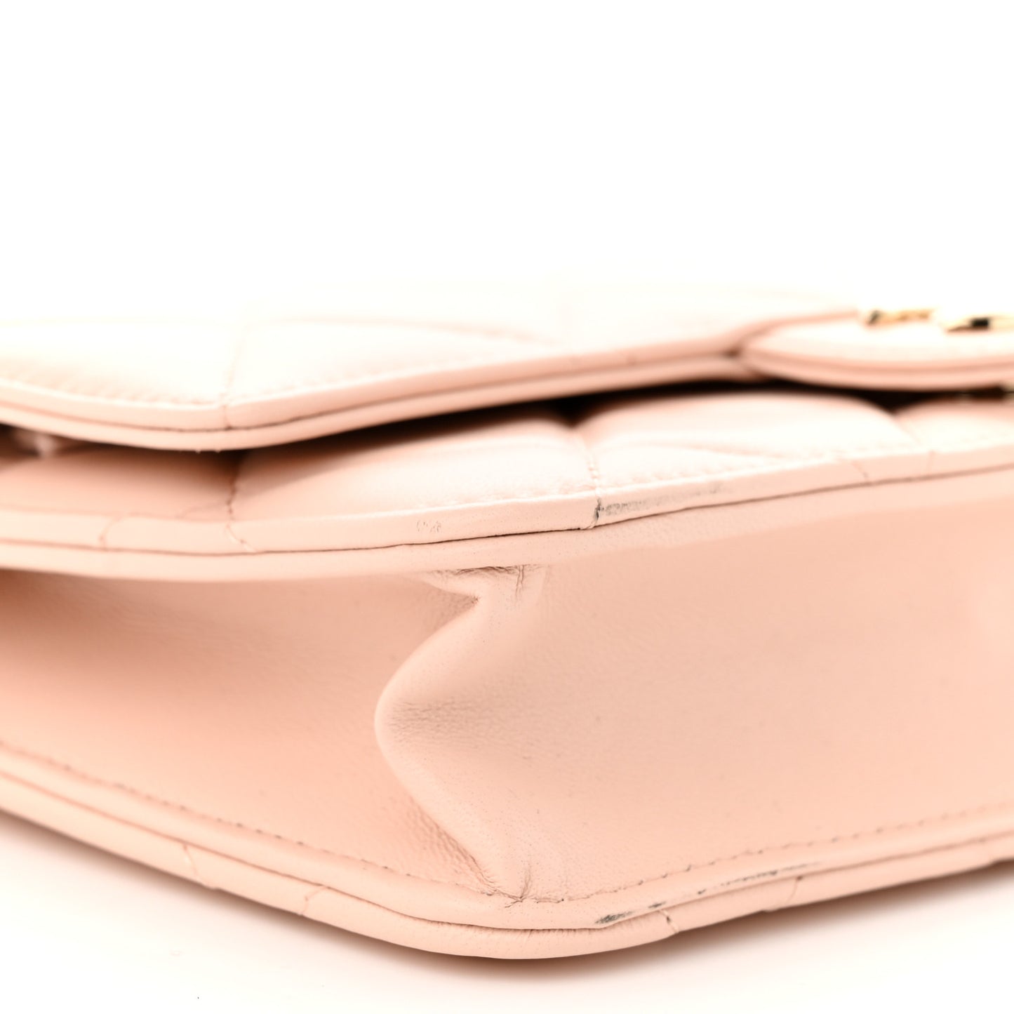 Lambskin Resin Bi-Color Quilted Wallet On Chain WOC Light Beige