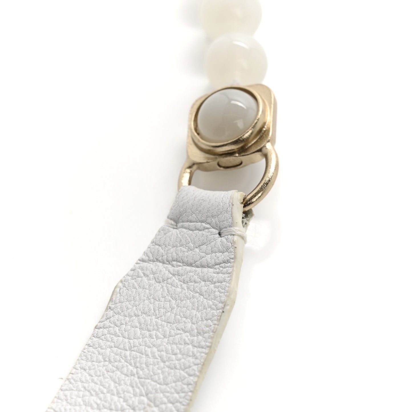 Beaded Calfskin CC Belt White
