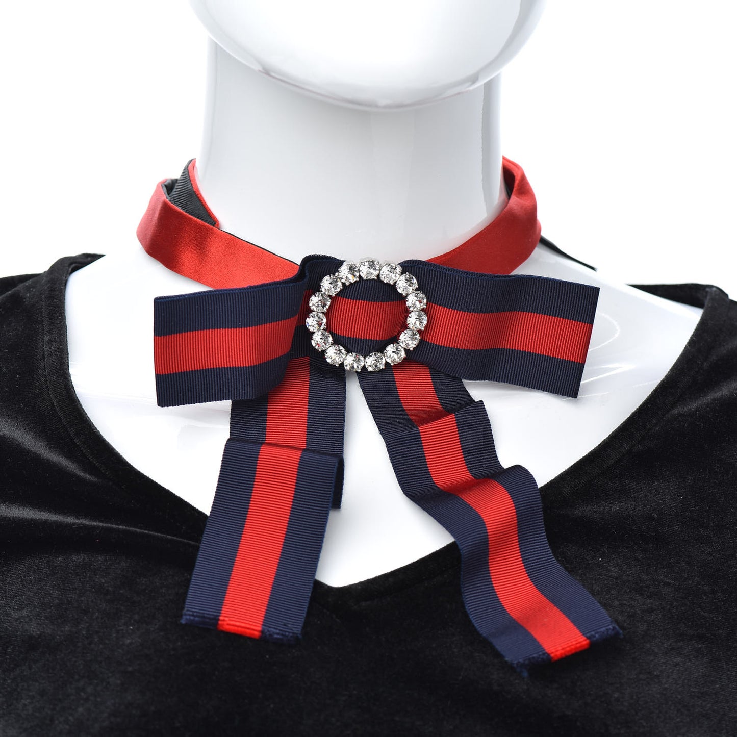 Grosgrain Web Crystal Neck Bow Blue Red