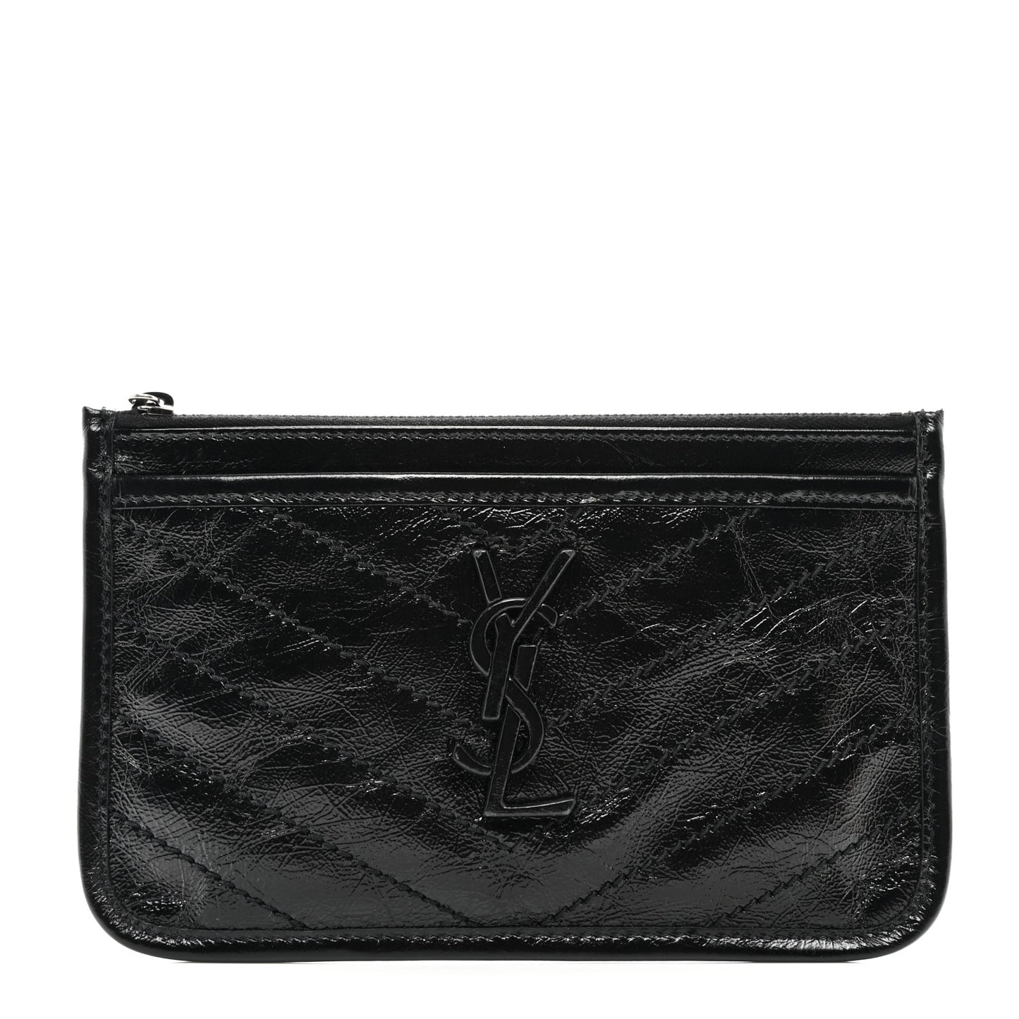 Crinkled Calfskin Matelasse Monogram Niki Bill Pouch Black