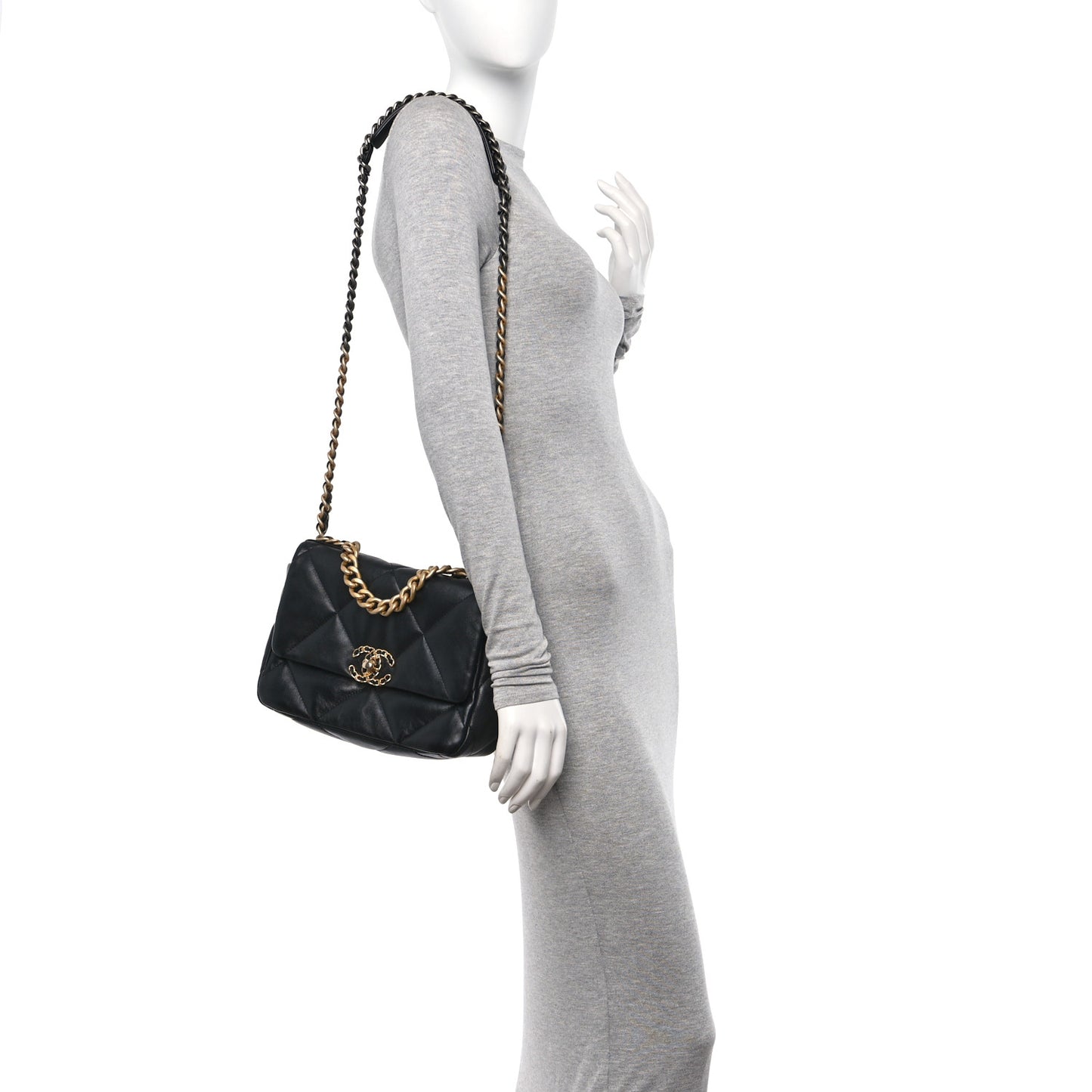 Goatskin Quilted Medium Chanel 19 Flap Black