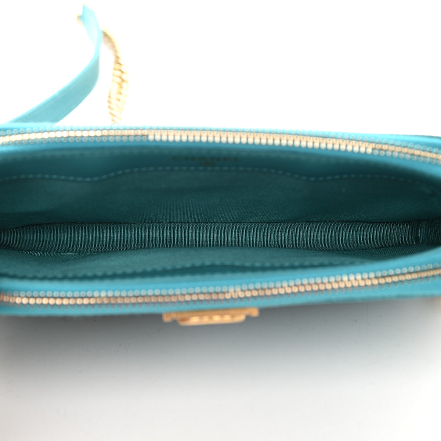 Caviar Quilted Small Boy Clutch With Chain Turquoise