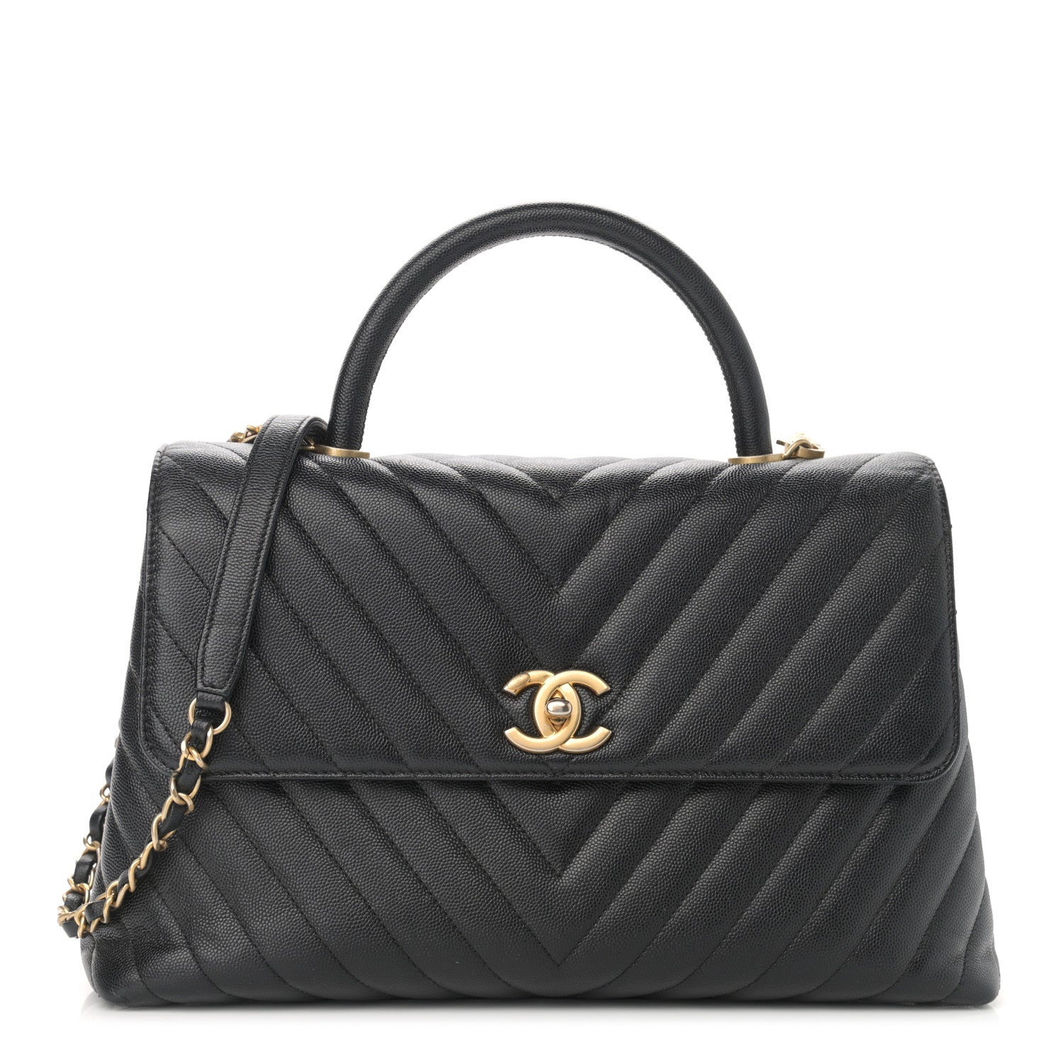 Chanel Caviar Chevron Quilted Medium Coco Handle Flap Black 1 of 11