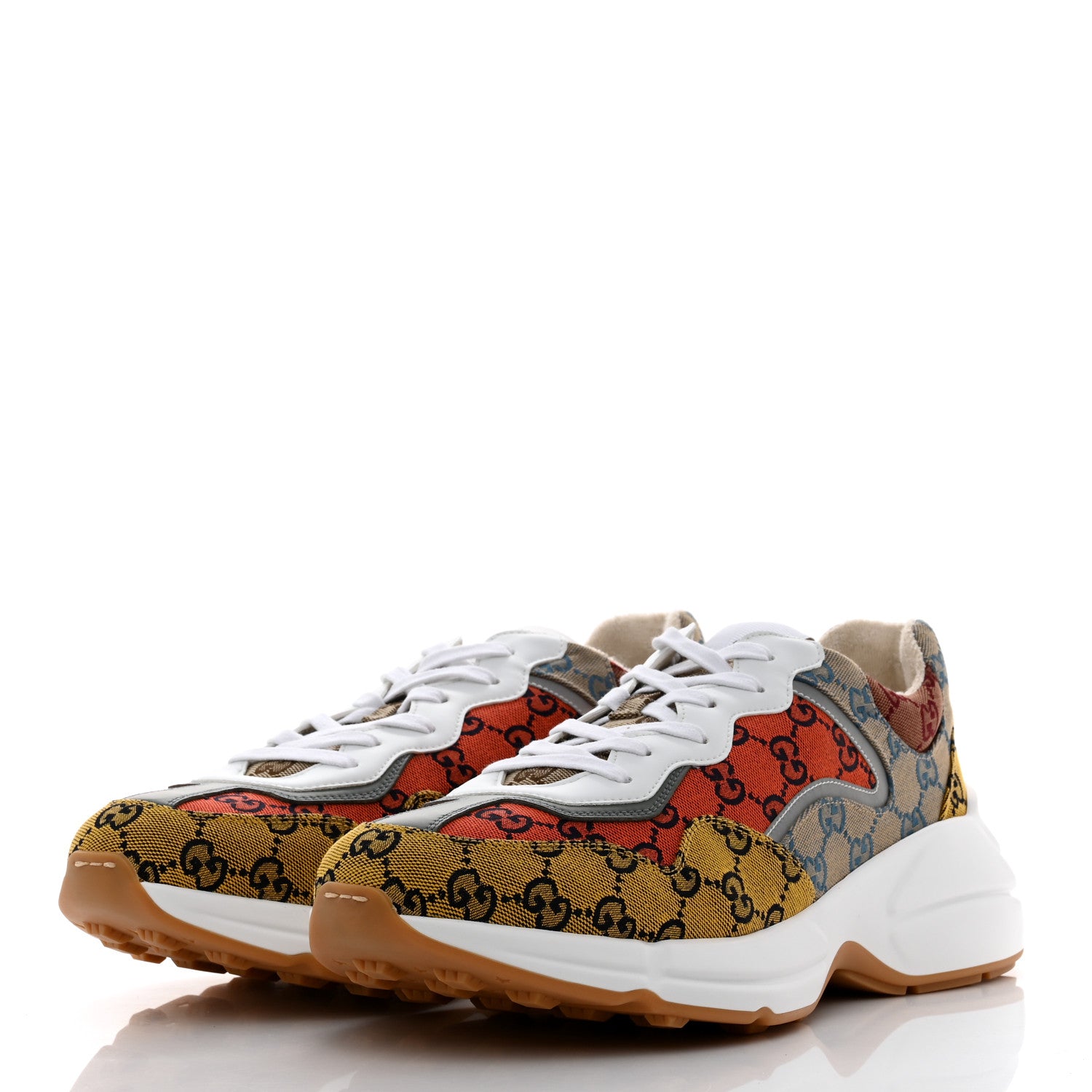 Gucci Monogram Multicolor Mens Rhyton Sneakers 12 Yellow Blue Great White Tabasco 3 of 8