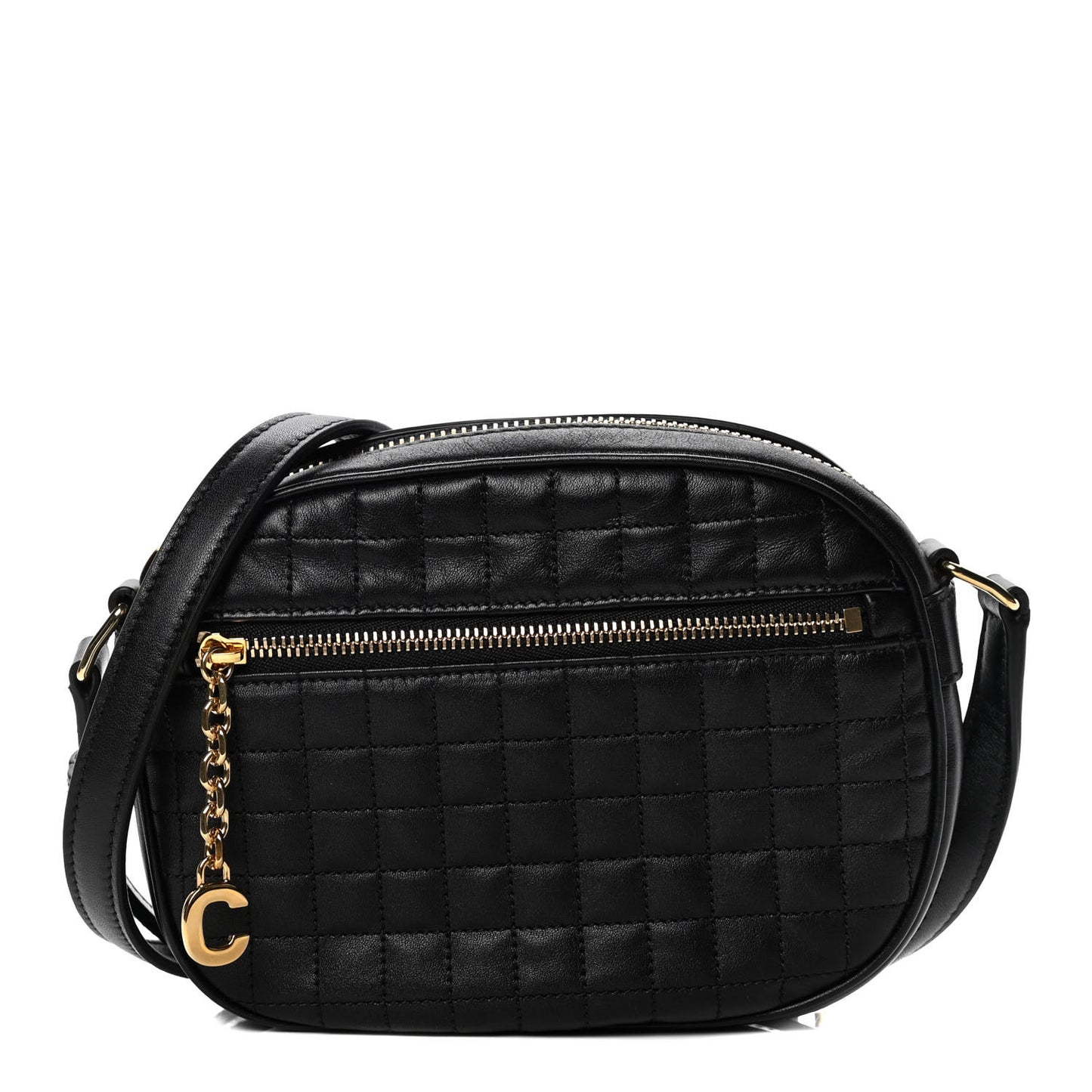 Calfskin Quilted Small C Charm Bag Black