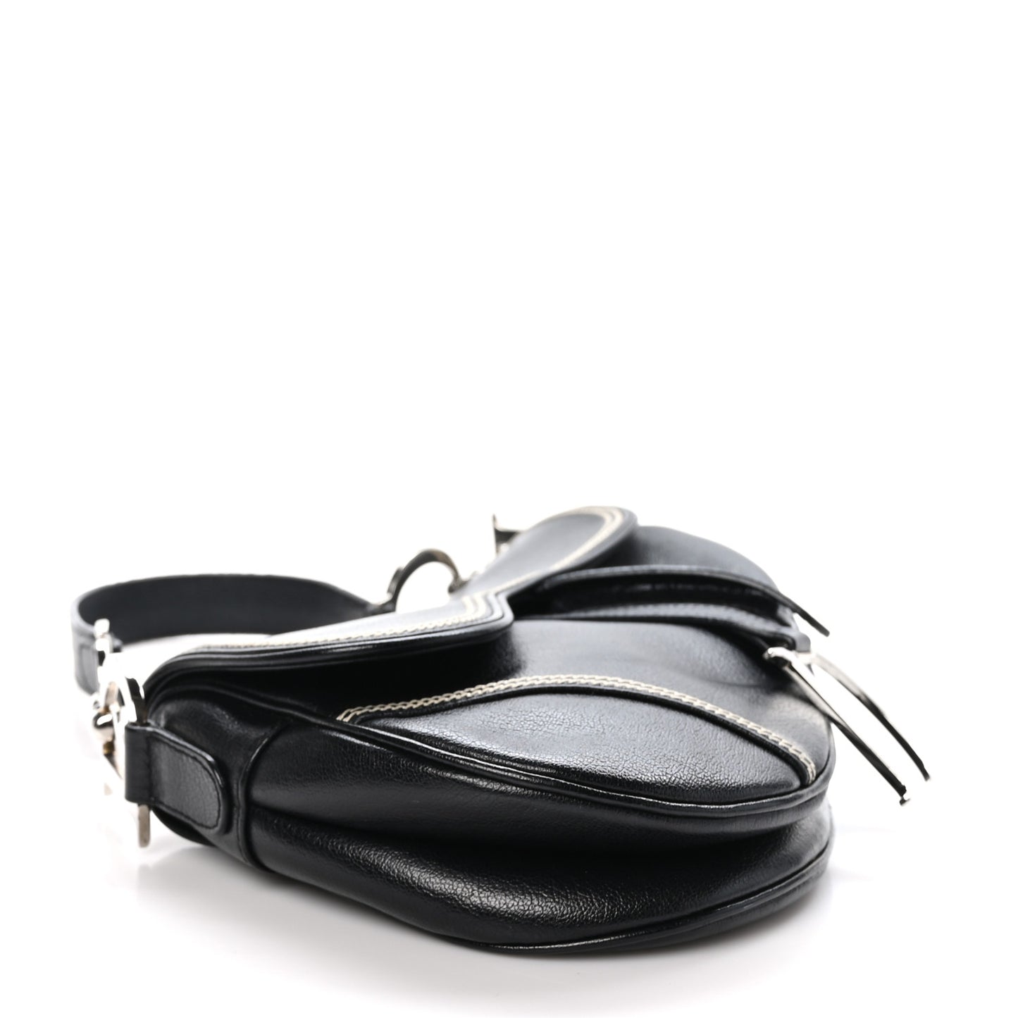 Shiny Goatskin Saddle Bag Black