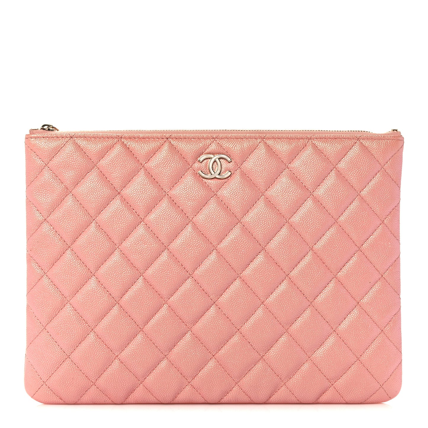 Iridescent Caviar Quilted Medium Cosmetic Case Rose Pink