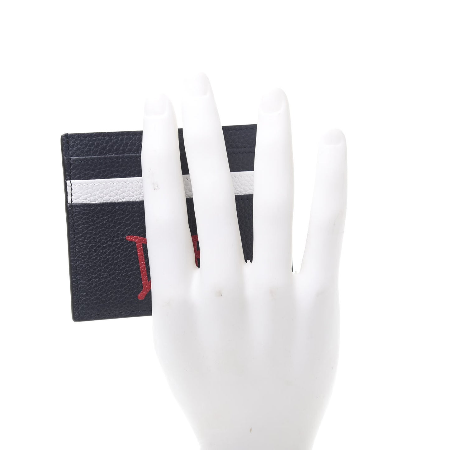 X SHAWN STUSSY Grained Calfskin Ox Head Card Holder Navy Blue